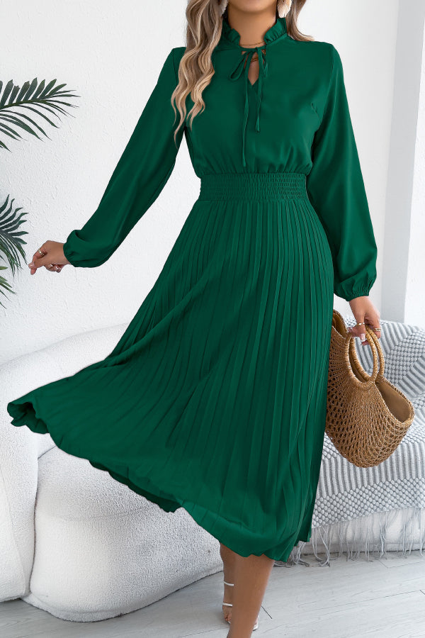 Anna-Berg | Solid Color Long-Sleeved Fitted Waist Dress