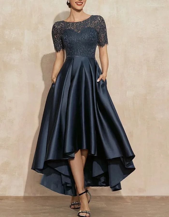 Anna-Berg | Satin Round Neck Two-Piece Short Dress