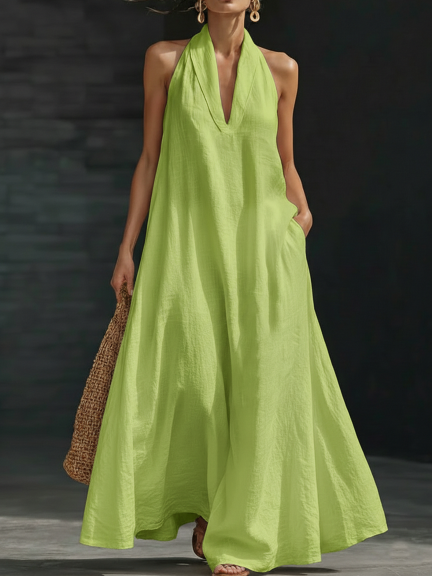 Anna-Berg | Halter Flowy A-Line Silhouette Lightweight Dress