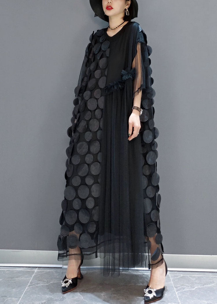 Anna-Berg | Black Tulle Party O-Neck Asymmetrical Dress
