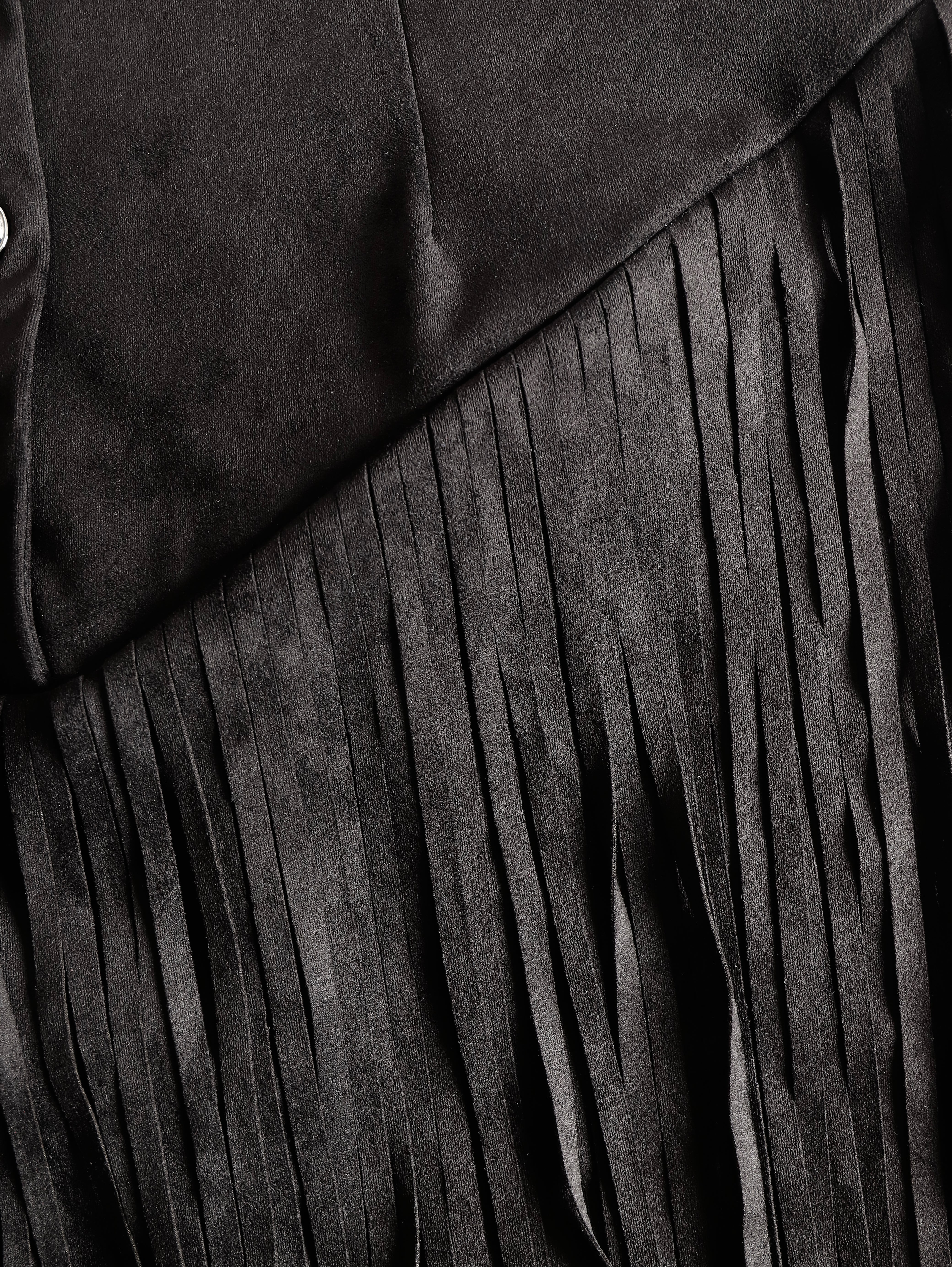 Anna-Berg | Black Faux Suede V-Neck Casual Dress