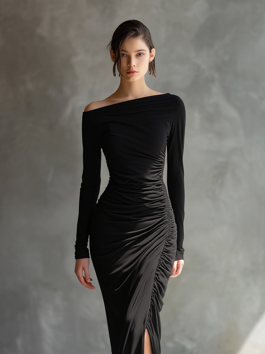 Anna-Berg | Black Jersey Ruched Evening Dress