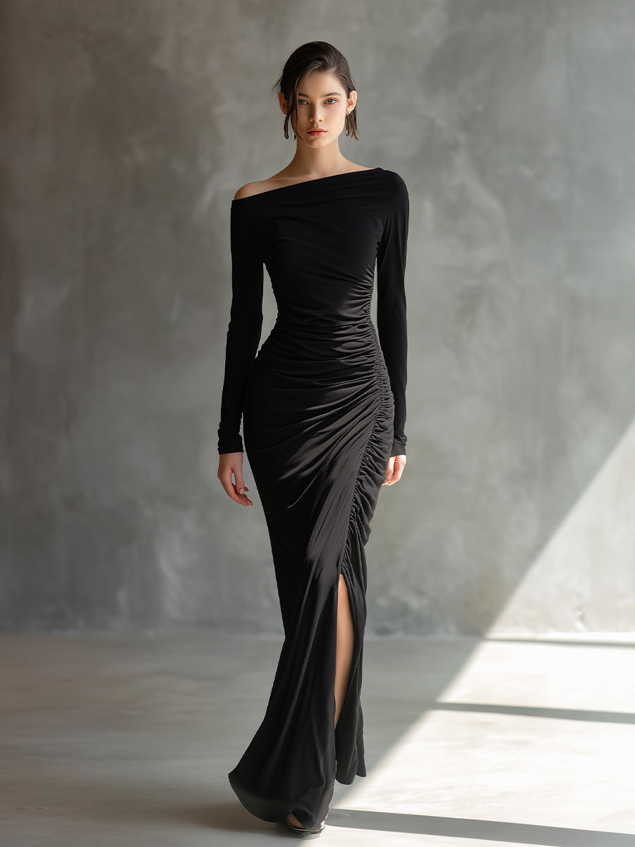 Anna-Berg | Black Jersey Ruched Evening Dress