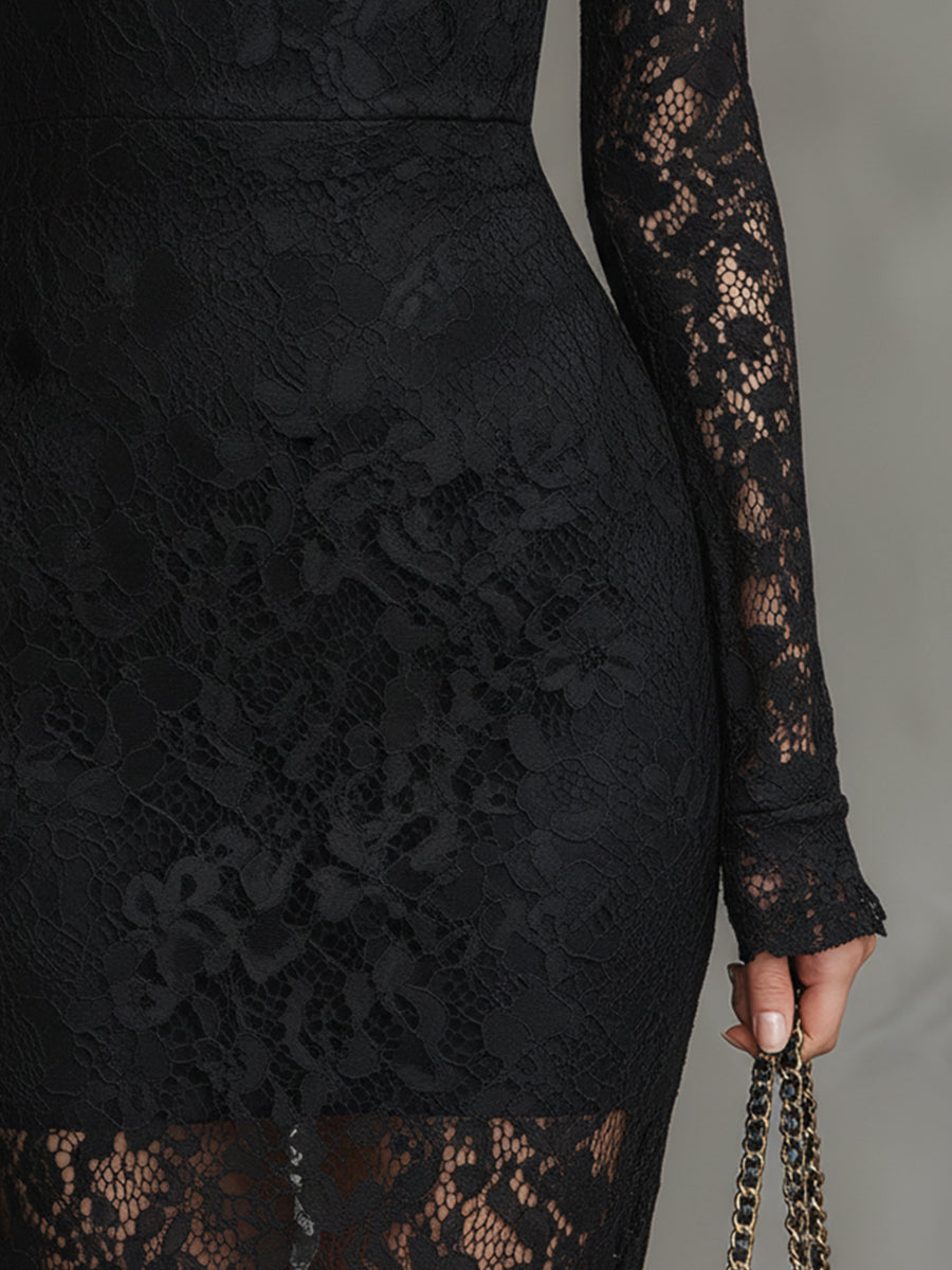 Anna-Berg | Black Lace Fishtail Evening Dress