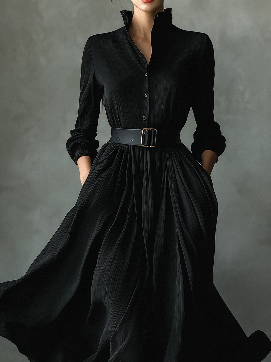 Anna-Berg | Black Pleated Dress