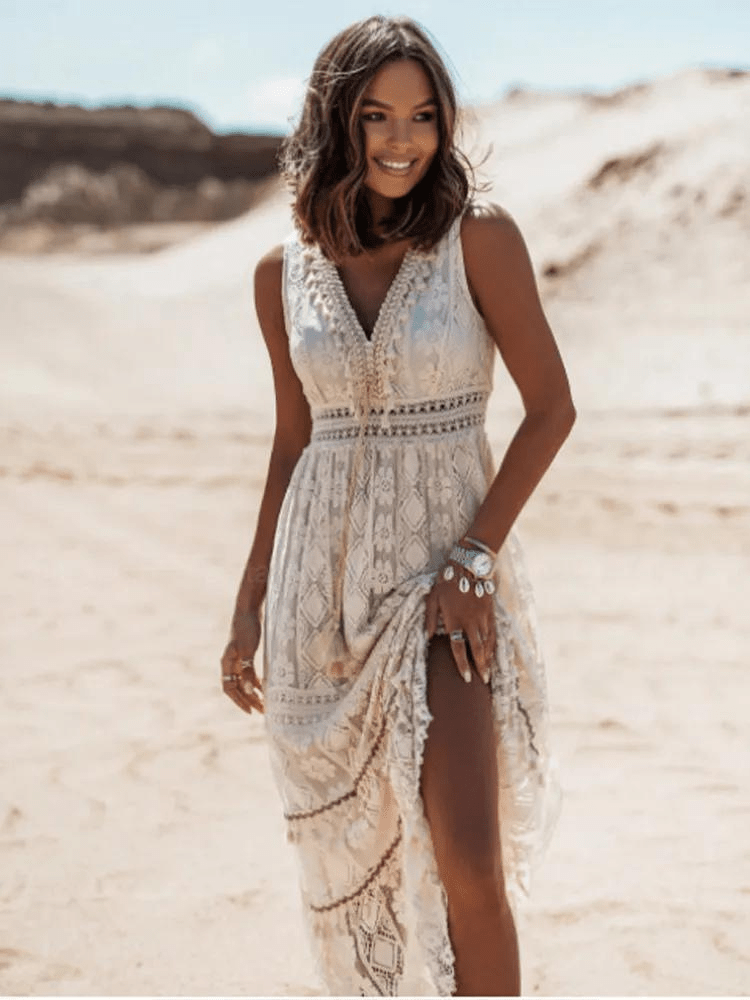 Anna-Berg | Maxi Dress – Empire Waist, V-Neck, Sleeveless