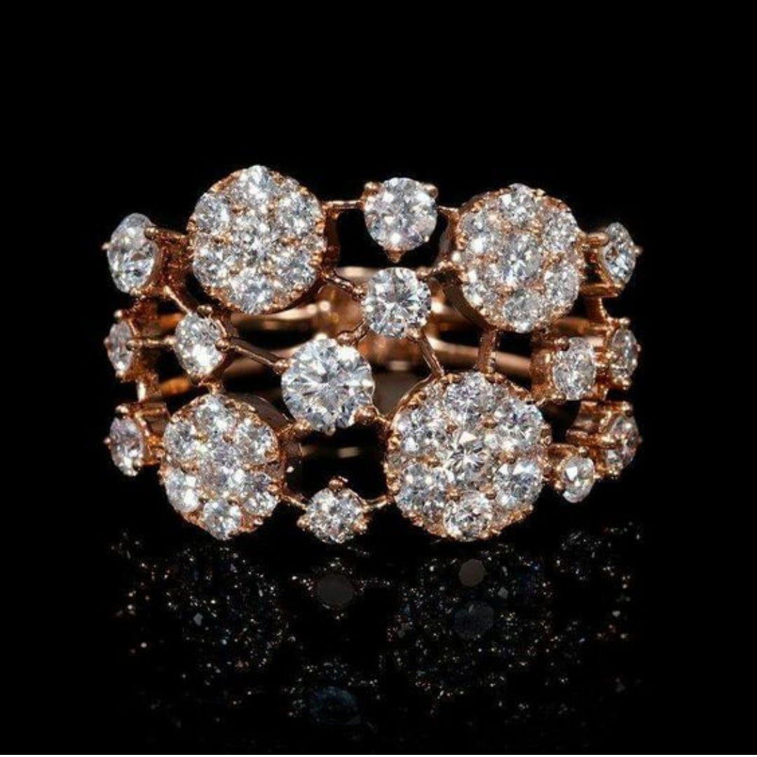 Vintage Inlaid Light Stones Rose Gold Ring