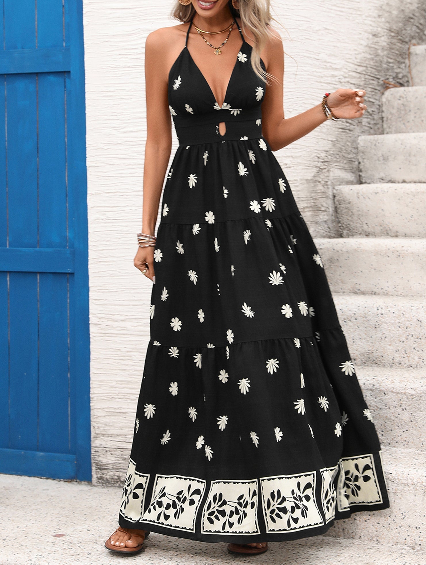Anna-Berg | Printed Halter Flowy Dress