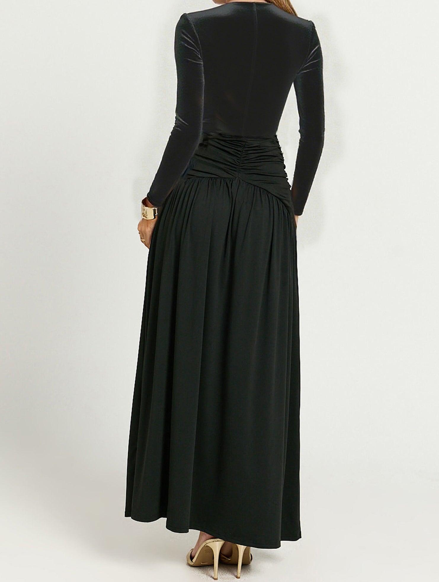 Anna-Berg | Retro Deep V Long Sleeve Dress