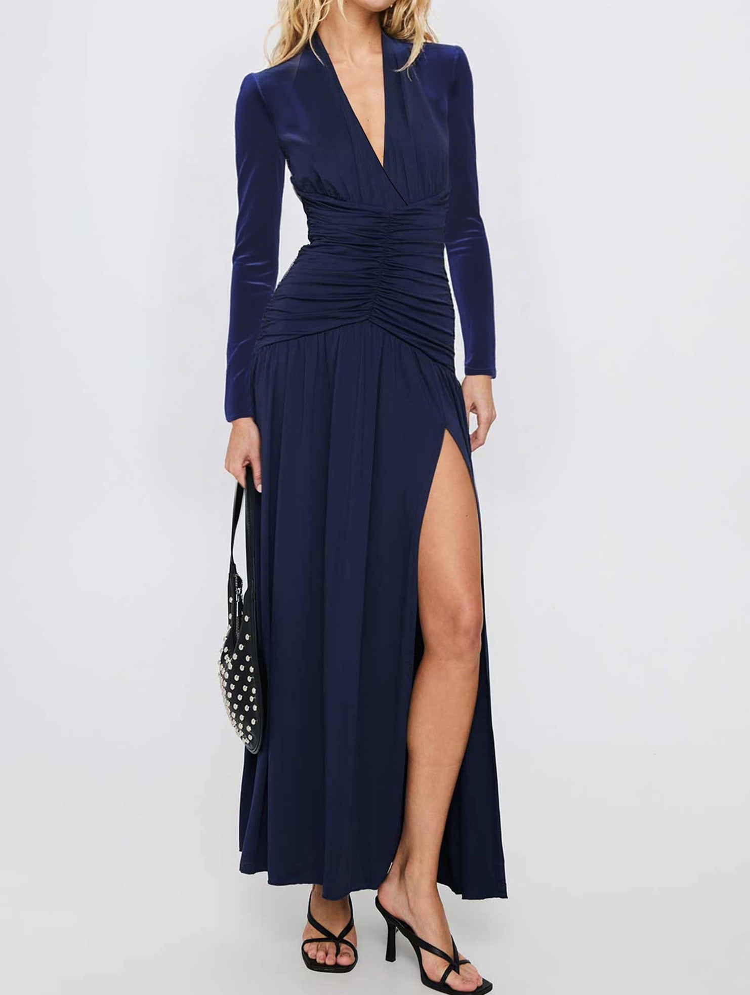 Anna-Berg | Retro Deep V Long Sleeve Dress