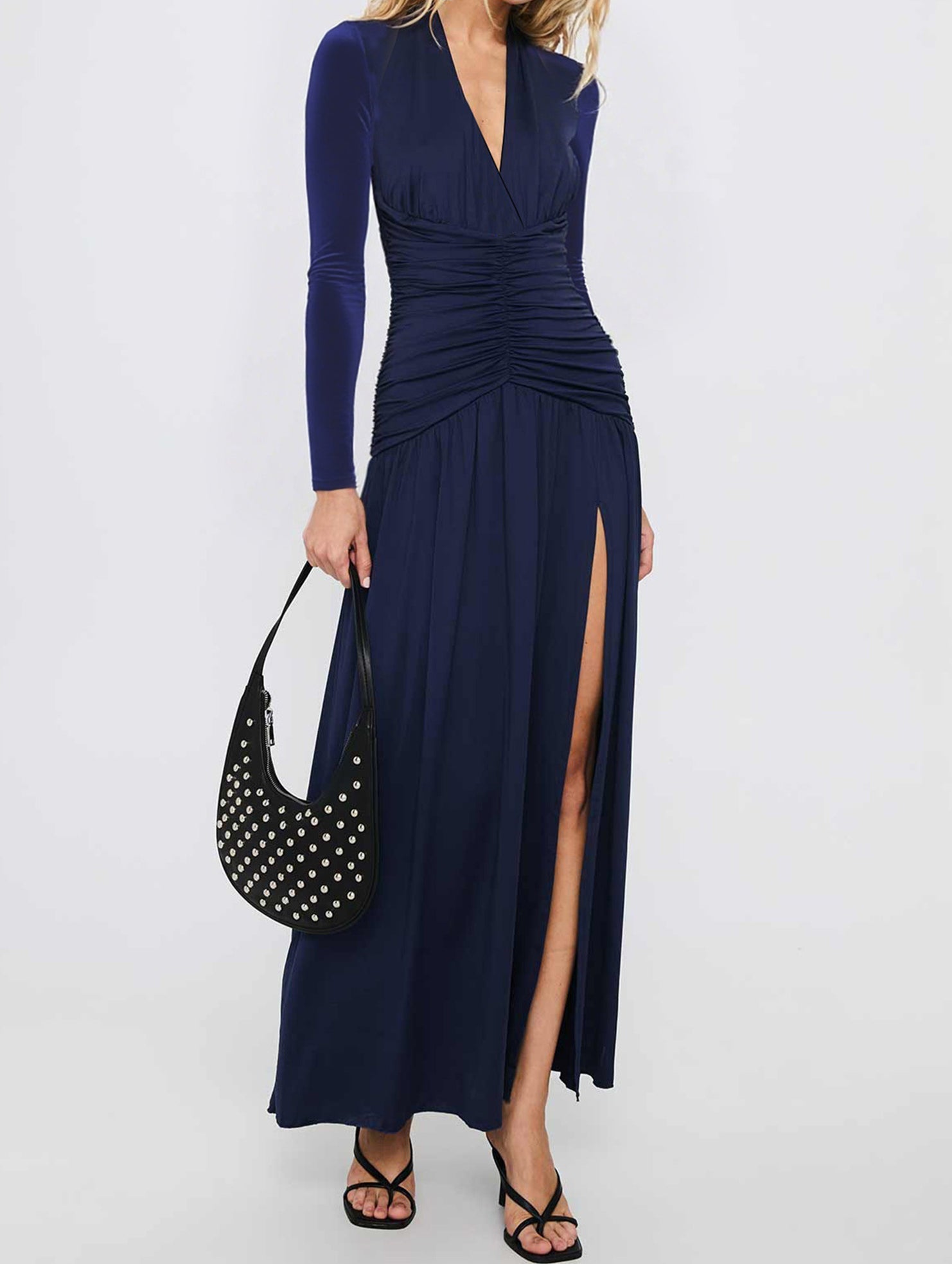 Anna-Berg | Retro Deep V Long Sleeve Dress