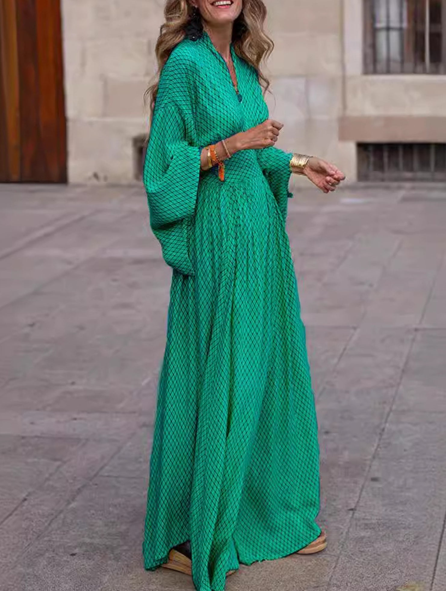 Anna-Berg | Floral Loose V-Neck Waisted Dress