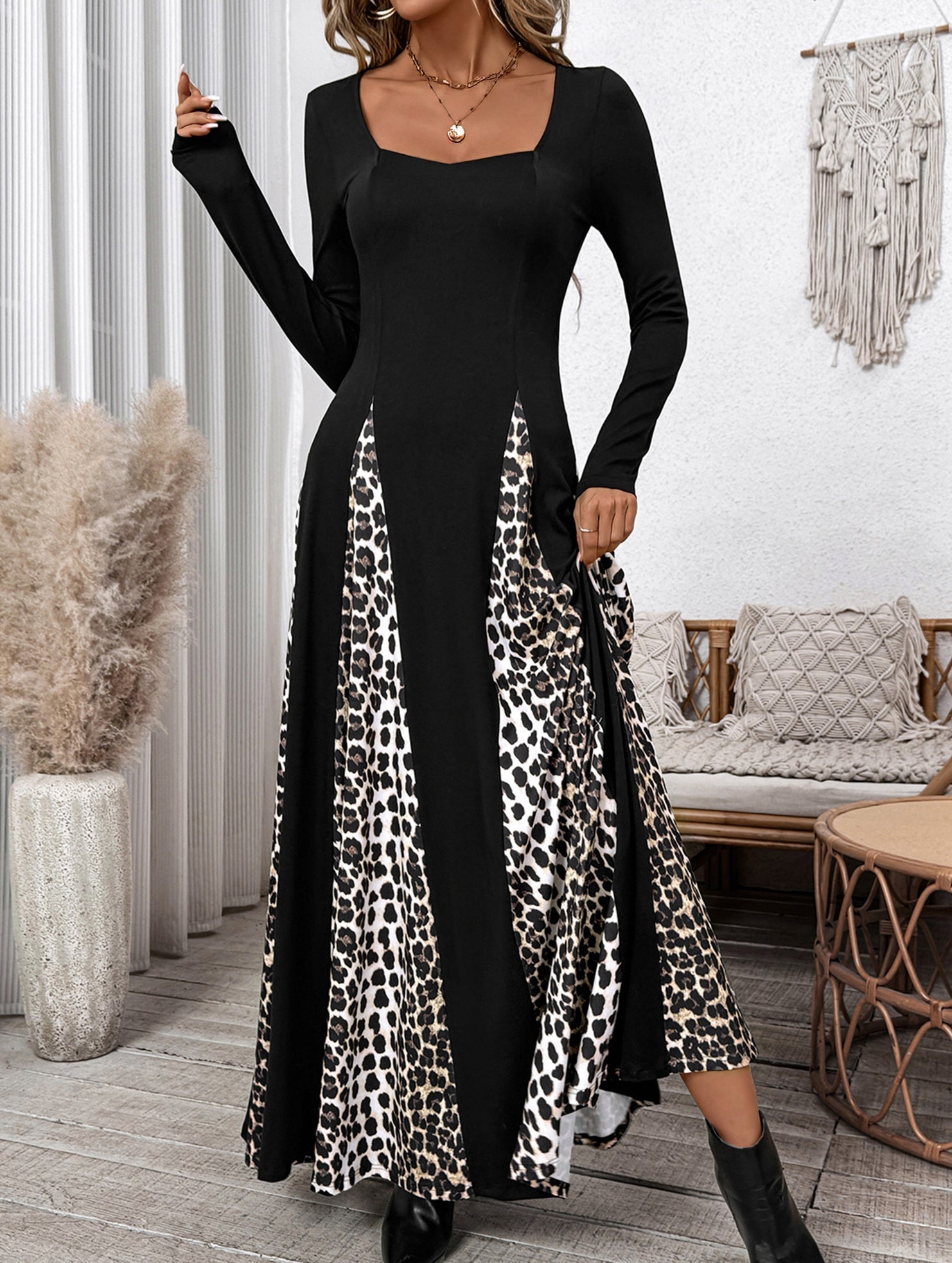 Anna-Berg | Retro High Waist Leopard Print Dress