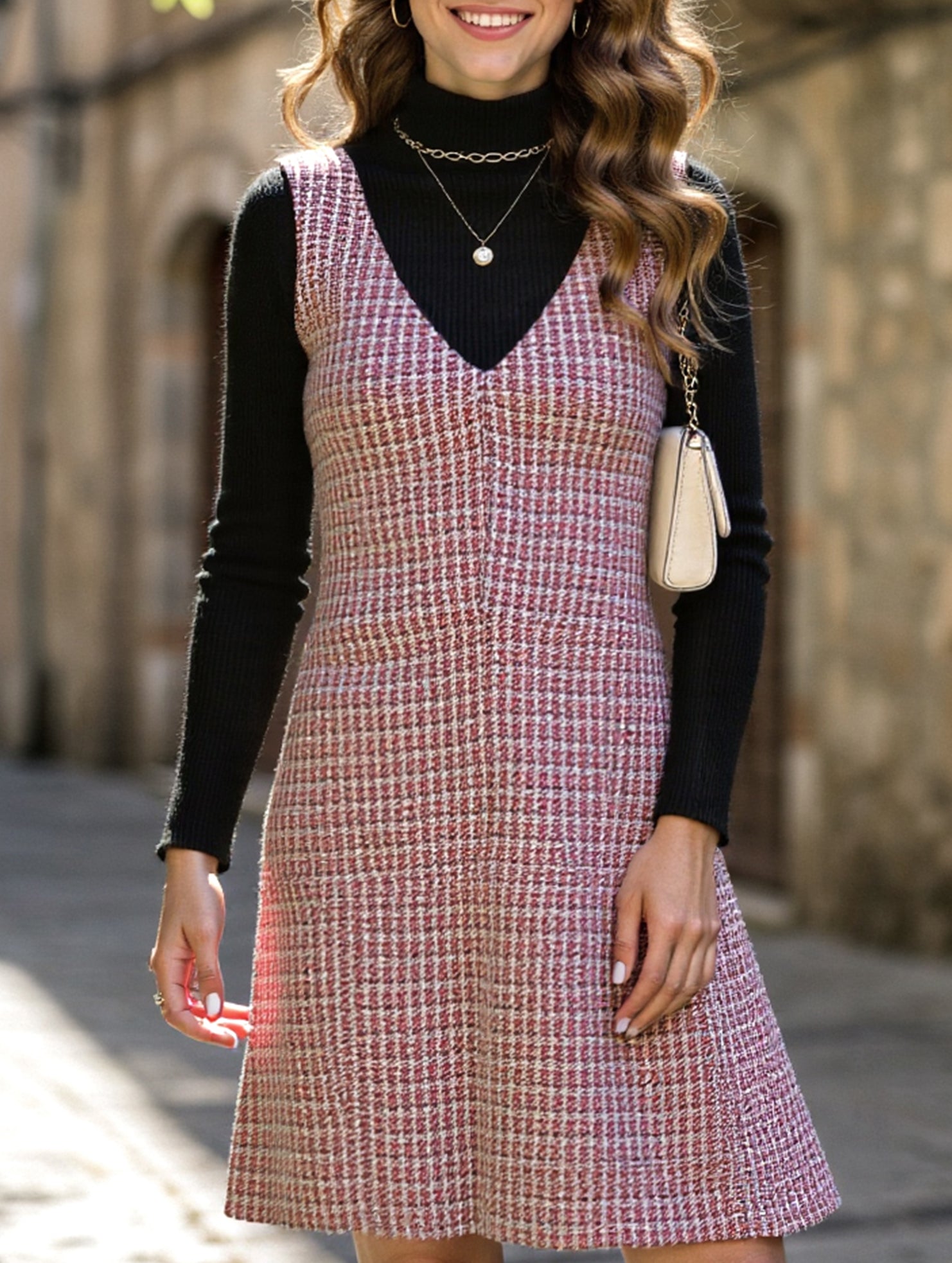 Anna-Berg | Sleeveless With Suspenders And V-Neck Dress