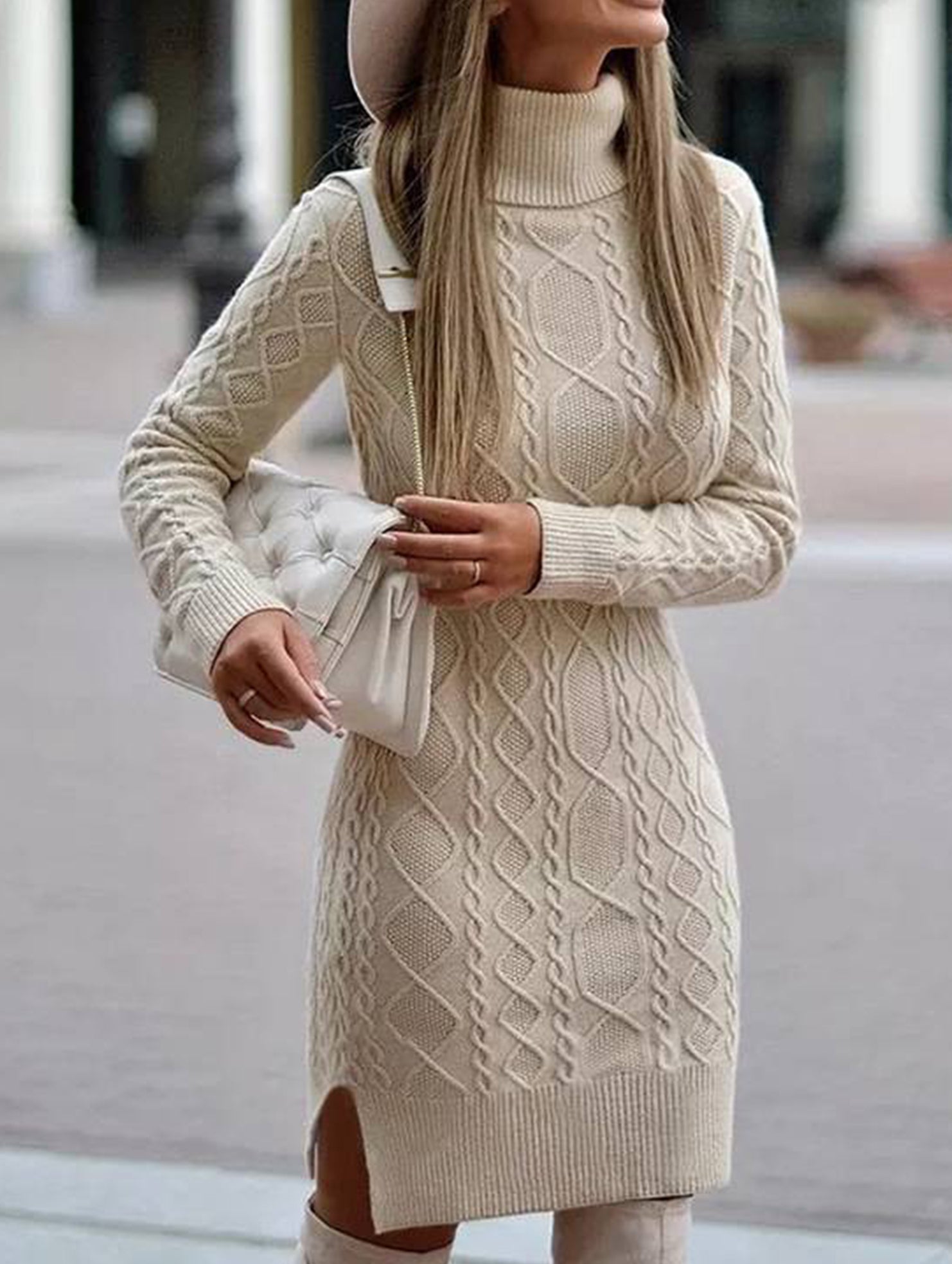 Anna-Berg | Warm High-Neck Slim-Fit Long Dress