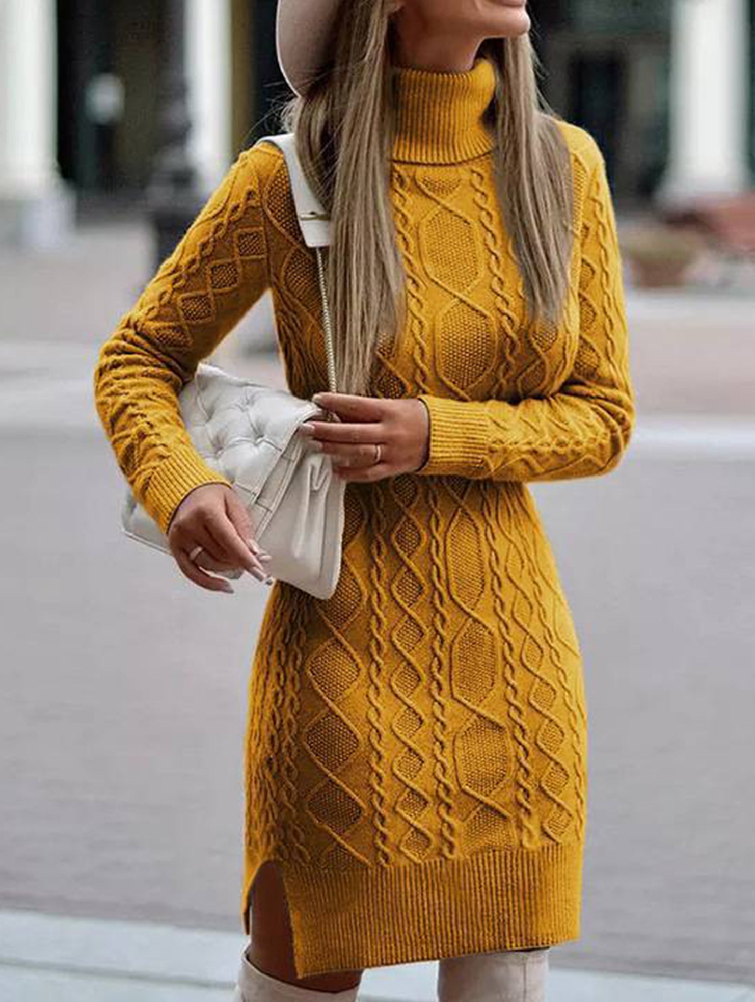 Anna-Berg | Warm High-Neck Slim-Fit Long Dress