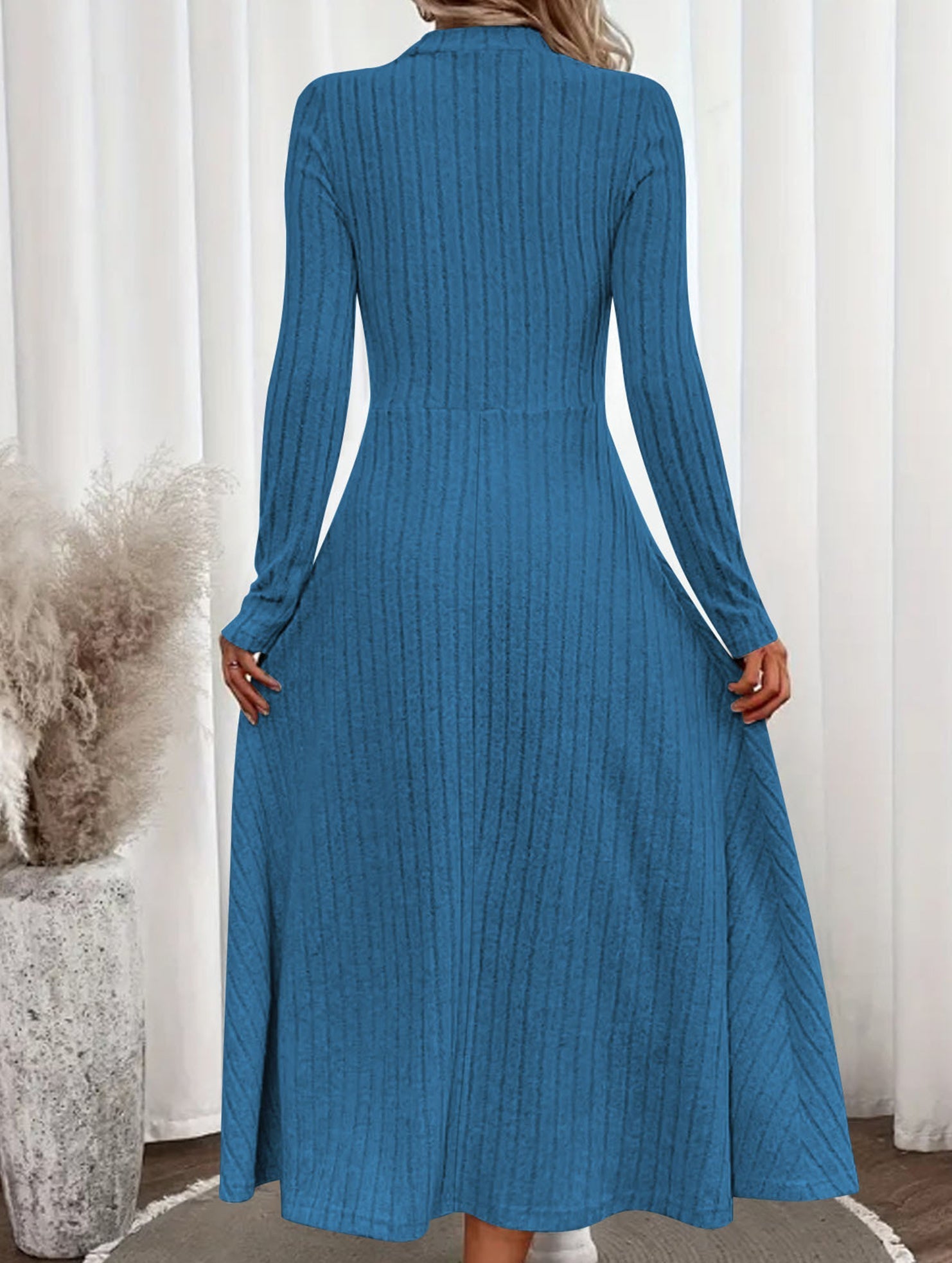 Anna-Berg | Round Neck Brushed Ribbed Long Dress