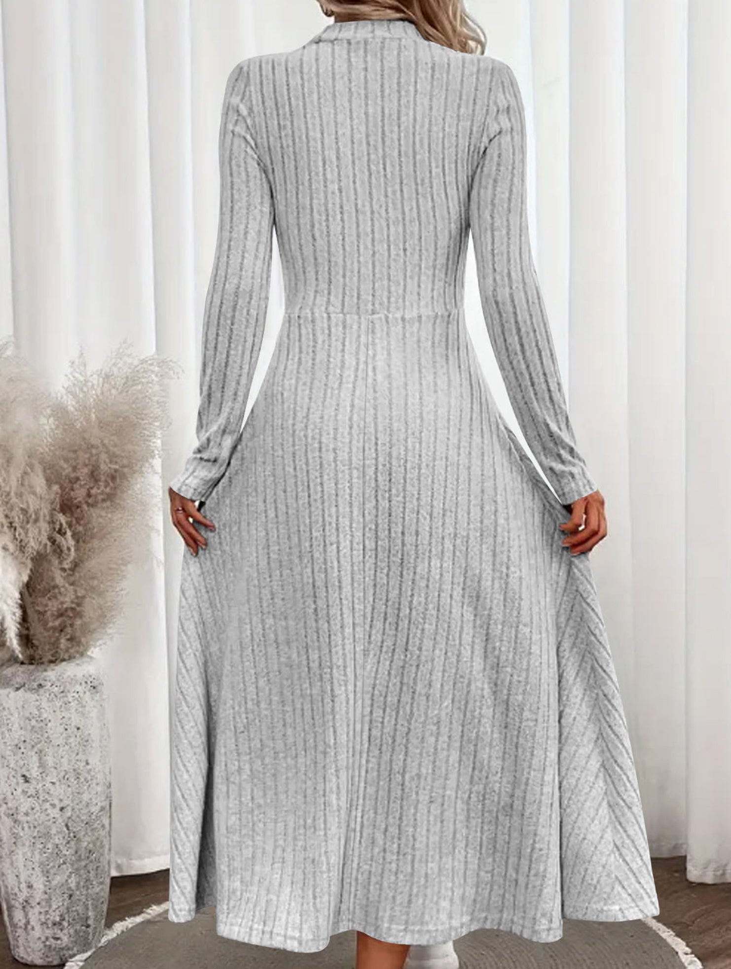 Anna-Berg | Round Neck Brushed Ribbed Long Dress