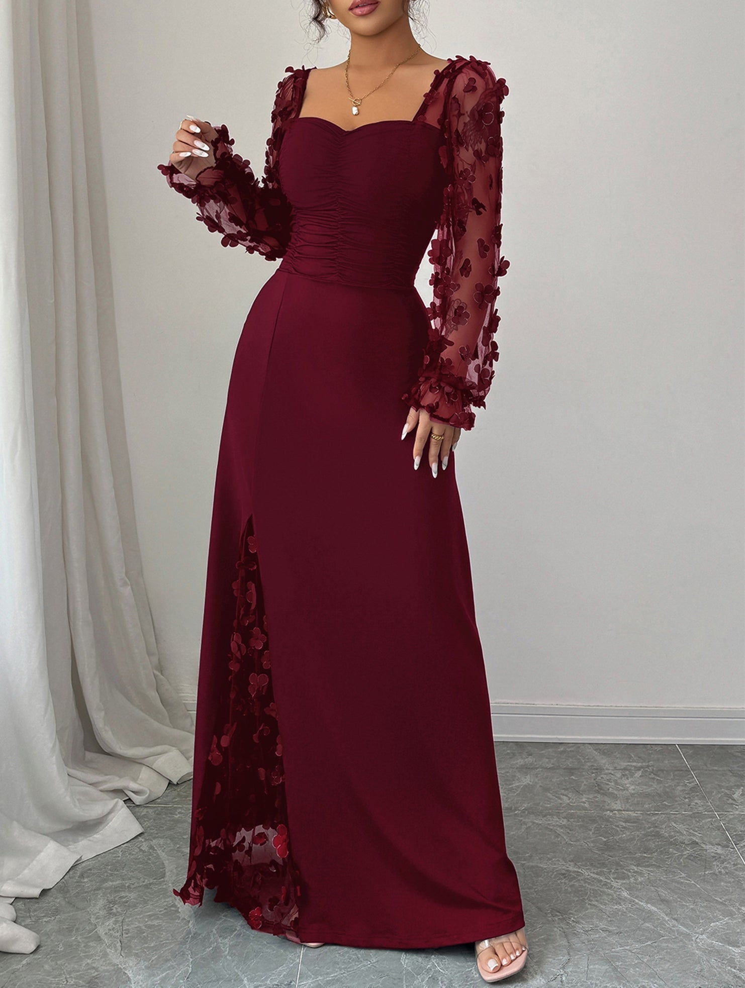 Anna-Berg | Retro-Style Hollowed-Out Long-Sleeved Dress