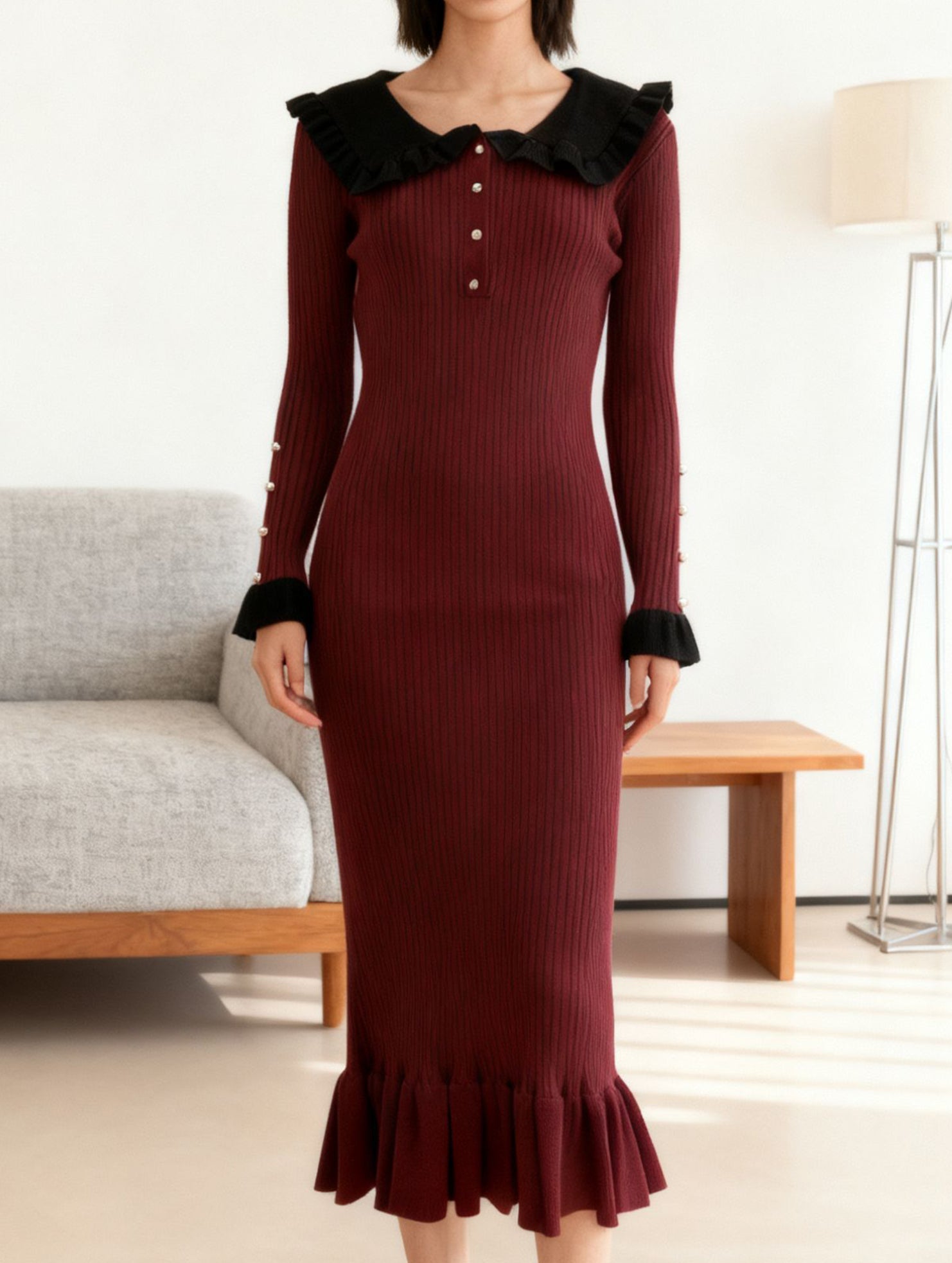 Anna-Berg | Retro Ruffled Knit Dress