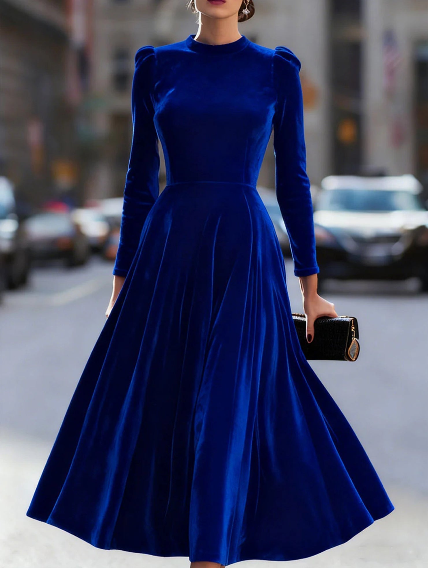 Anna-Berg | New Velvet Round Neck Long-Sleeved Dress