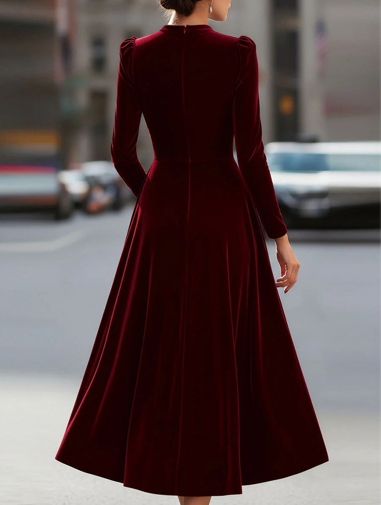 Anna-Berg | New Velvet Round Neck Long-Sleeved Dress