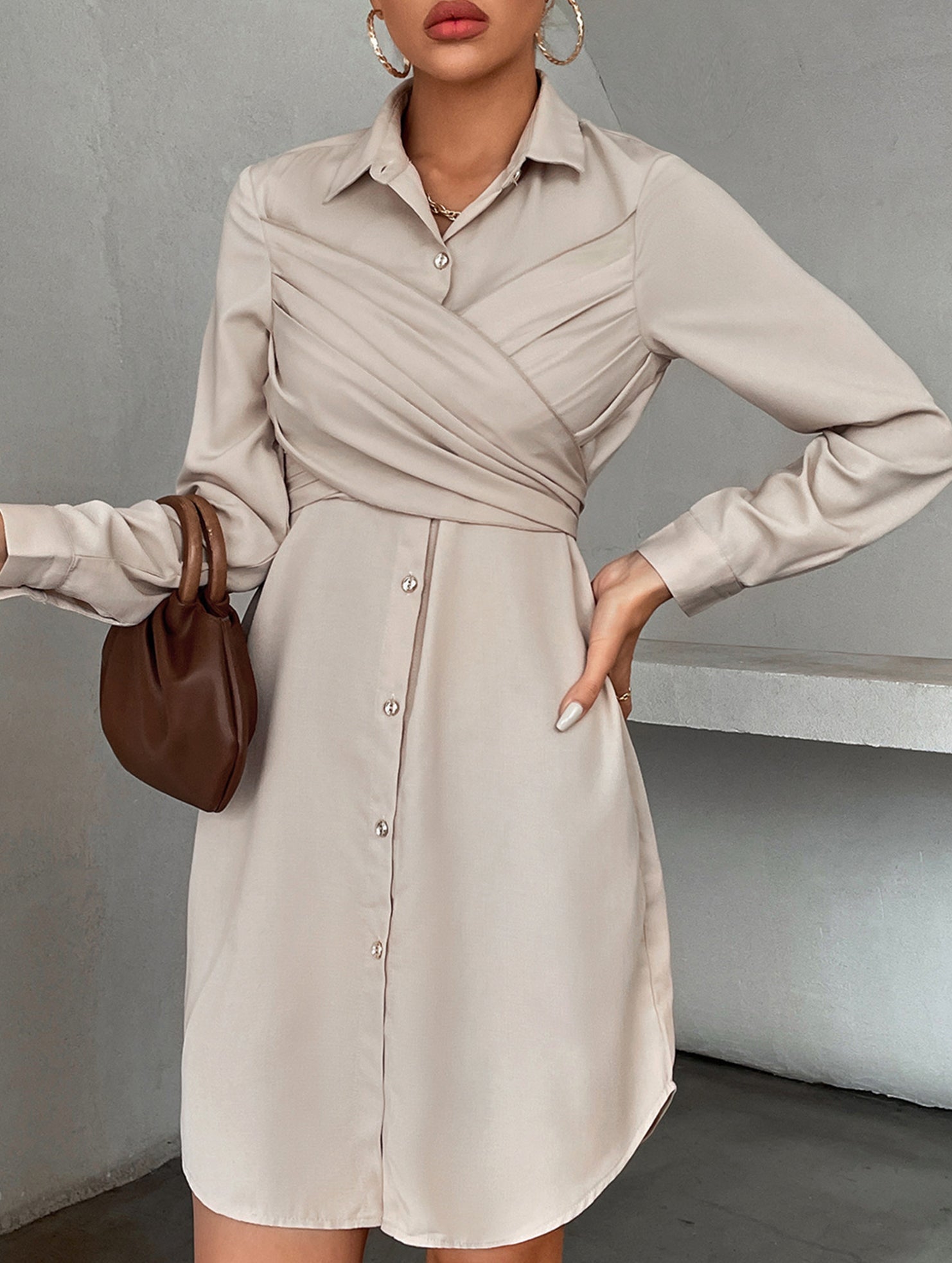 Anna-Berg | Elegant Cross-Over Fitted Shirt Dress