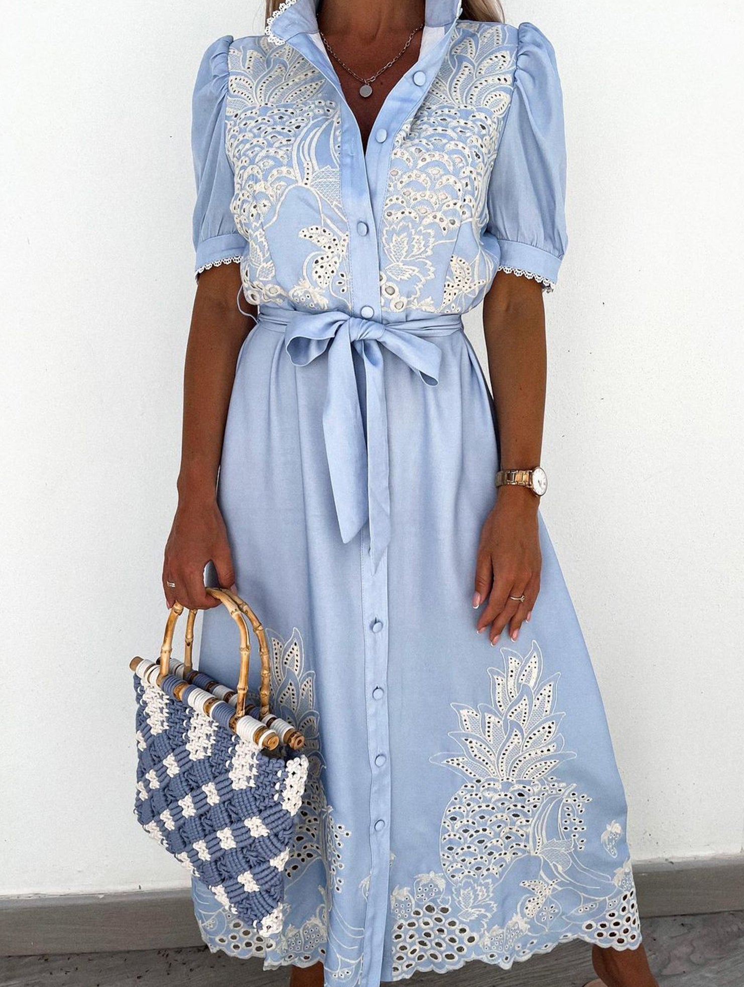 Anna-Berg | Pastoral Style Openwork Embroidered Dress