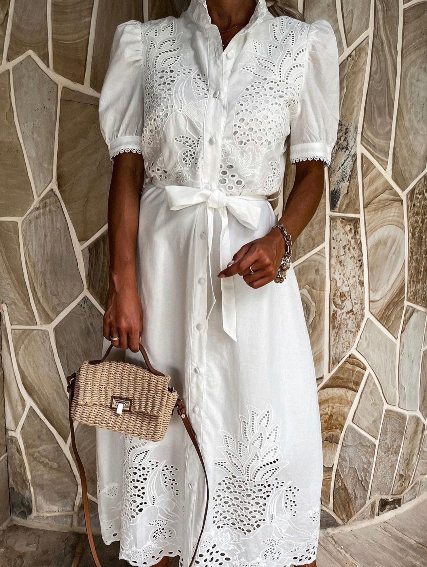 Anna-Berg | Pastoral Style Openwork Embroidered Dress