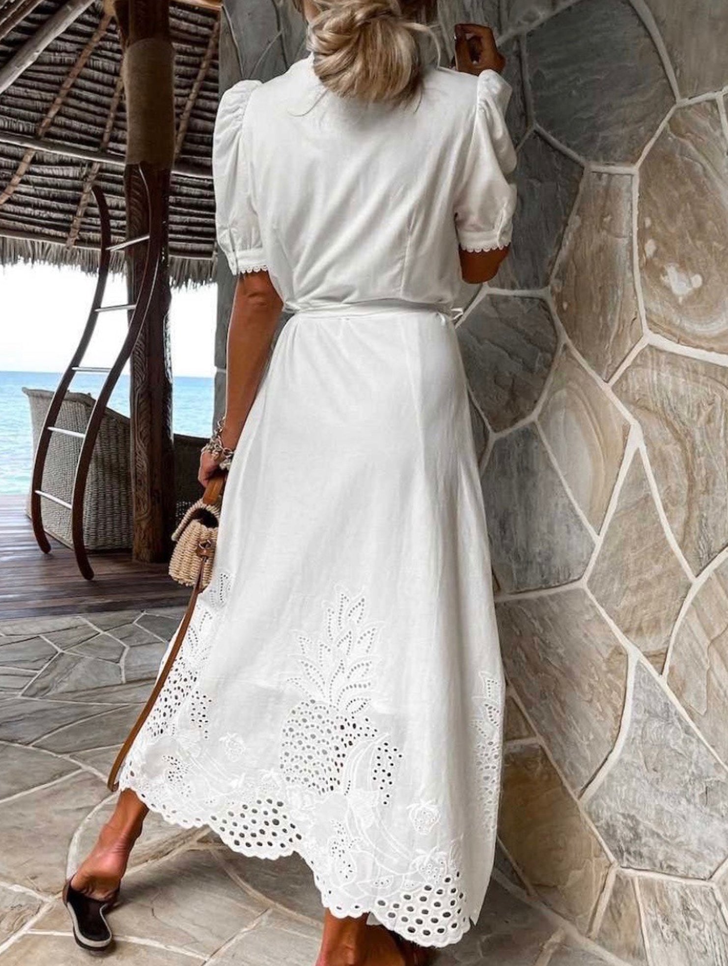 Anna-Berg | Pastoral Style Openwork Embroidered Dress