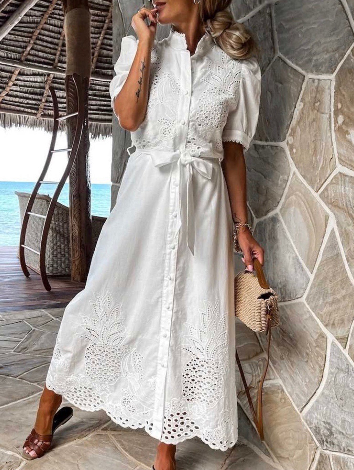 Anna-Berg | Pastoral Style Openwork Embroidered Dress