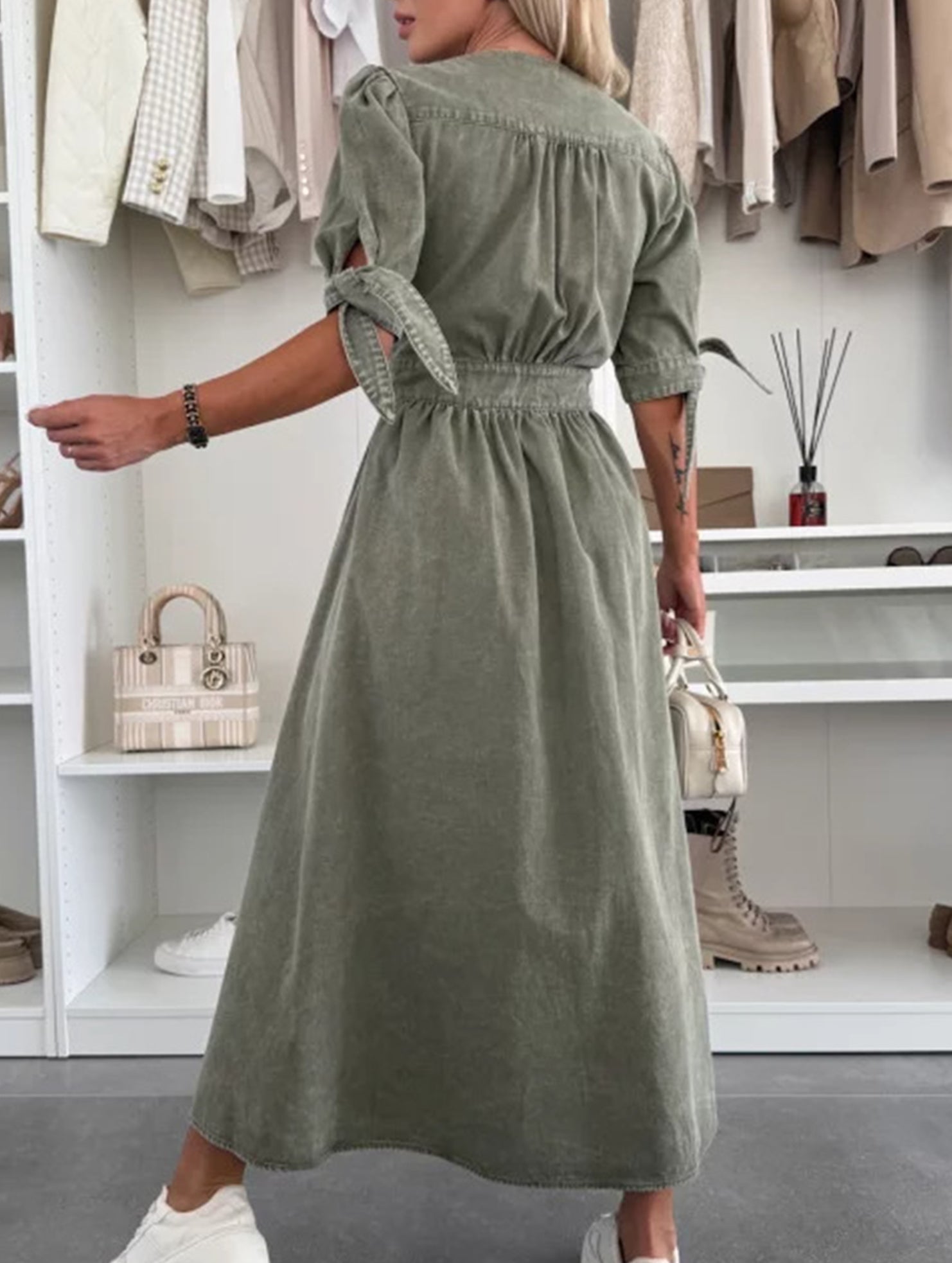 Anna-Berg | Stylish Deep V-Neck Fitted Shirt Dress