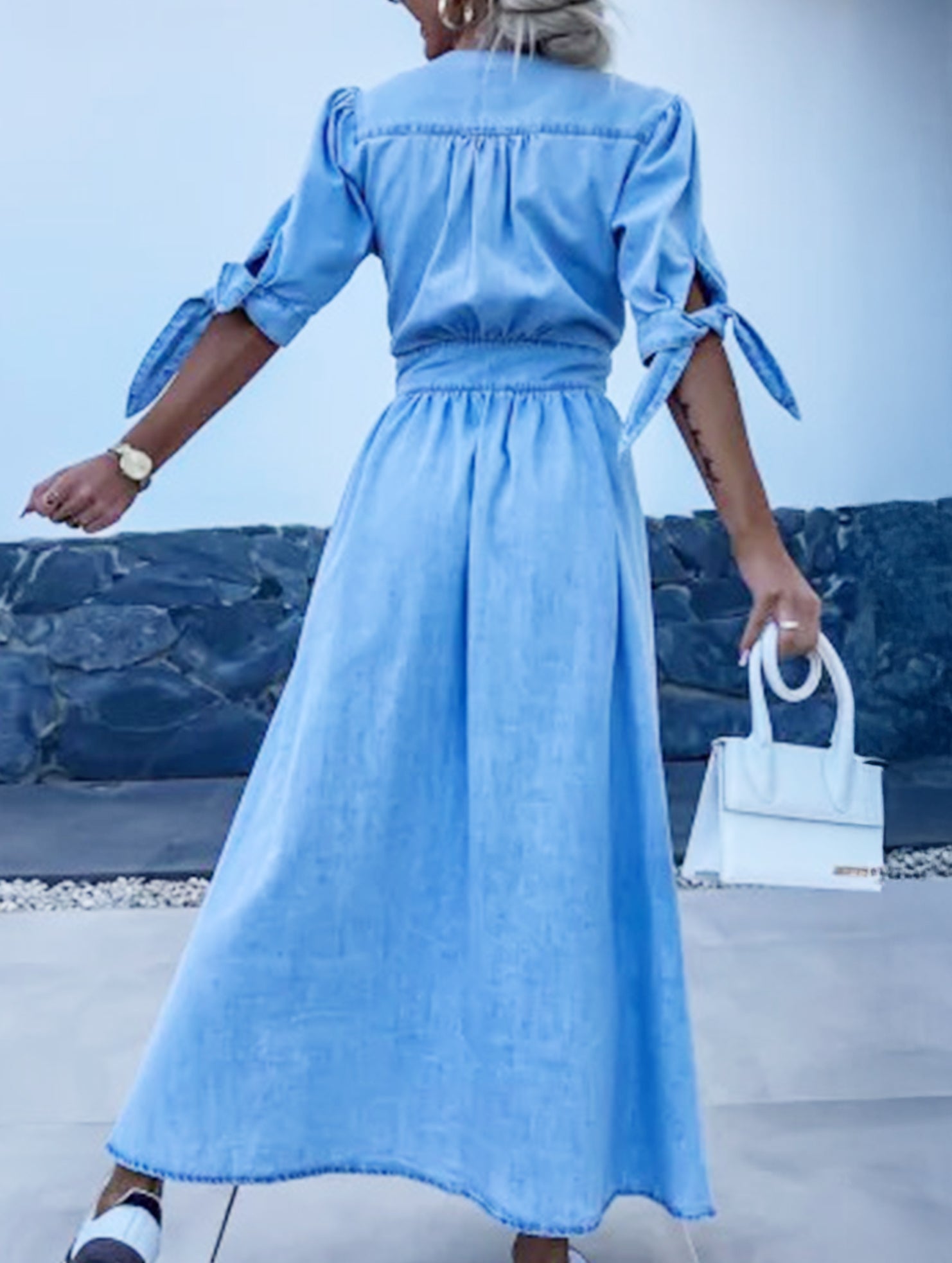 Anna-Berg | Stylish Deep V-Neck Fitted Shirt Dress