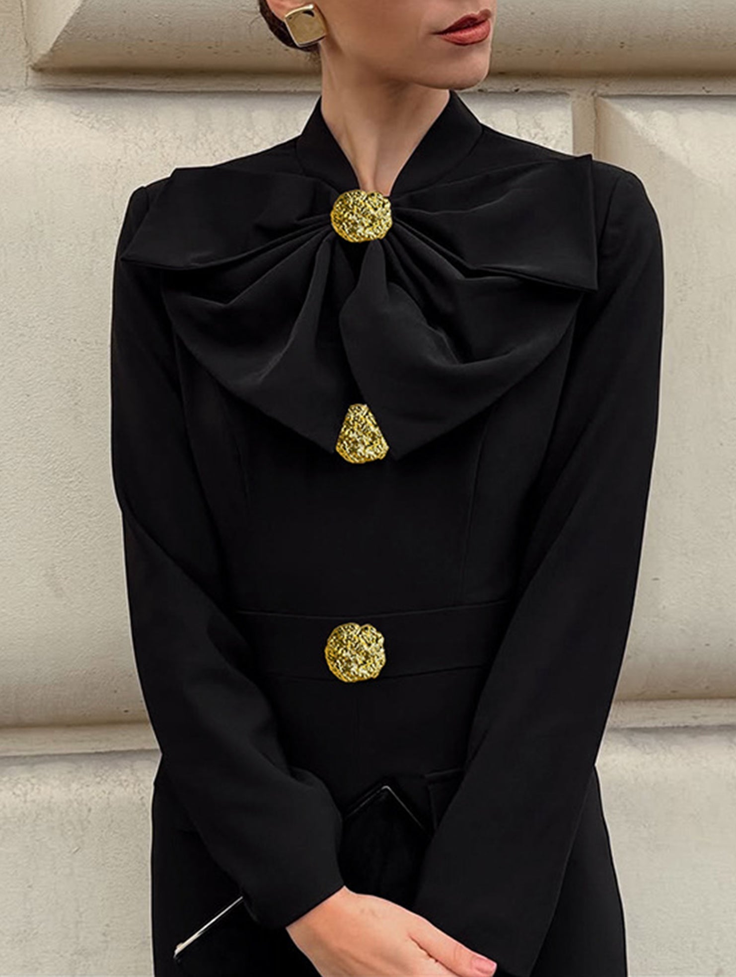 Anna-Berg | Elegant V-Neck Bow Waist-Cinching Dress