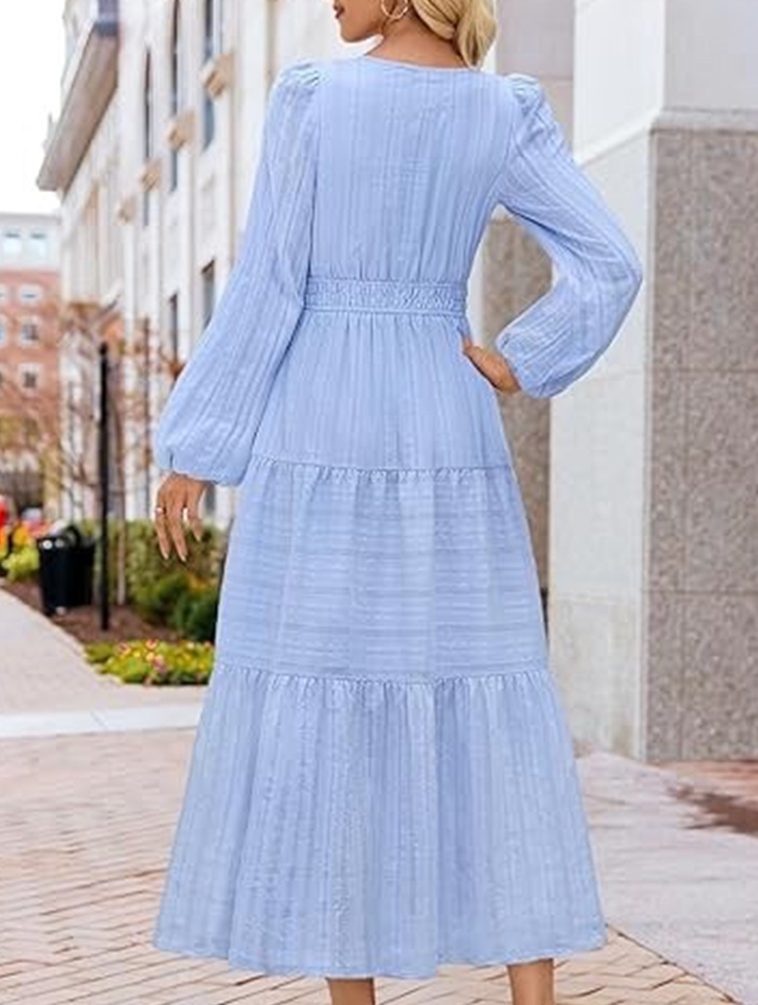Anna-Berg | V Neck Tiered Puff Sleeve Dress