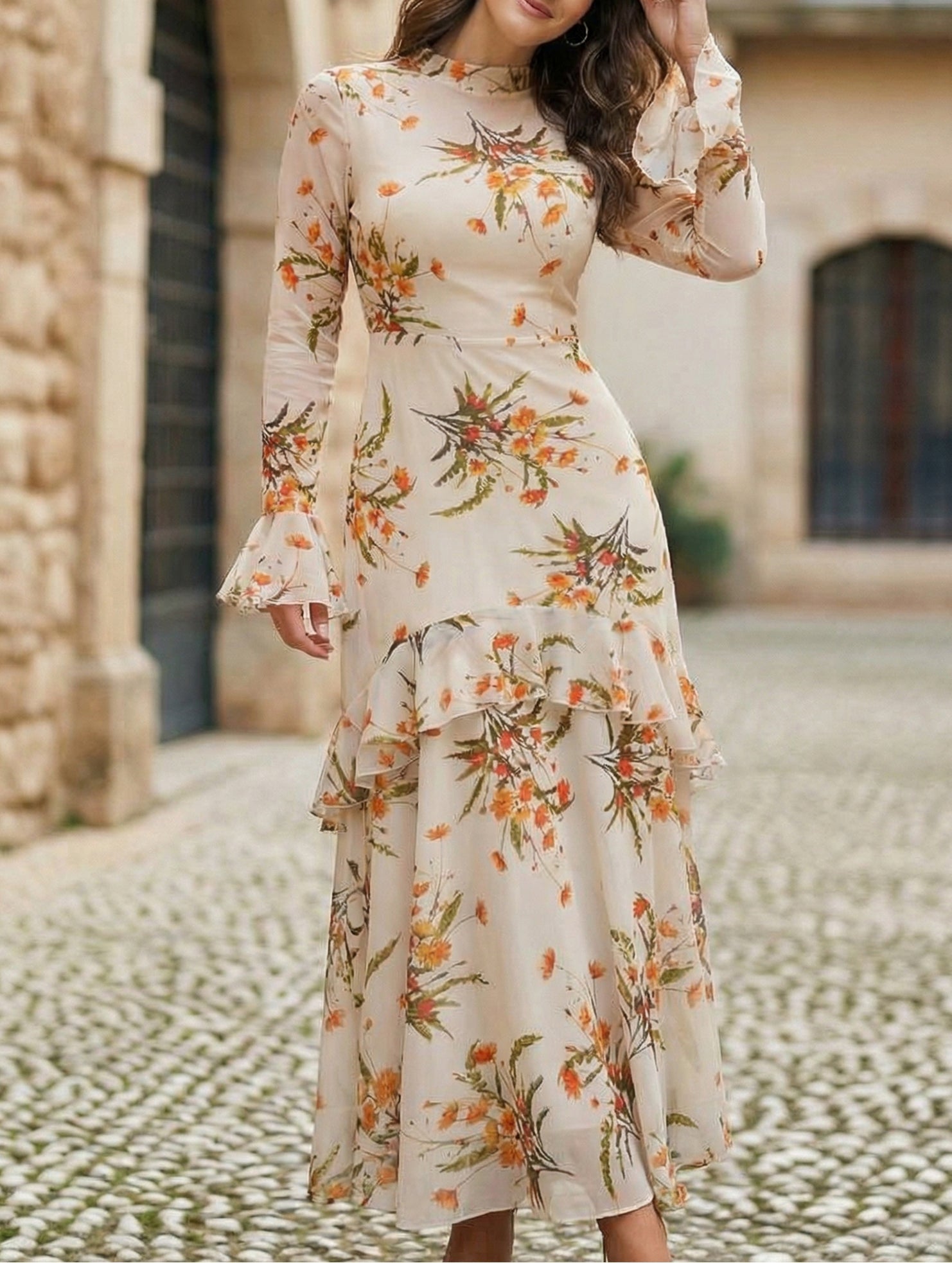 Anna-Berg | Lotus Leaf Sleeve And Floral Dress