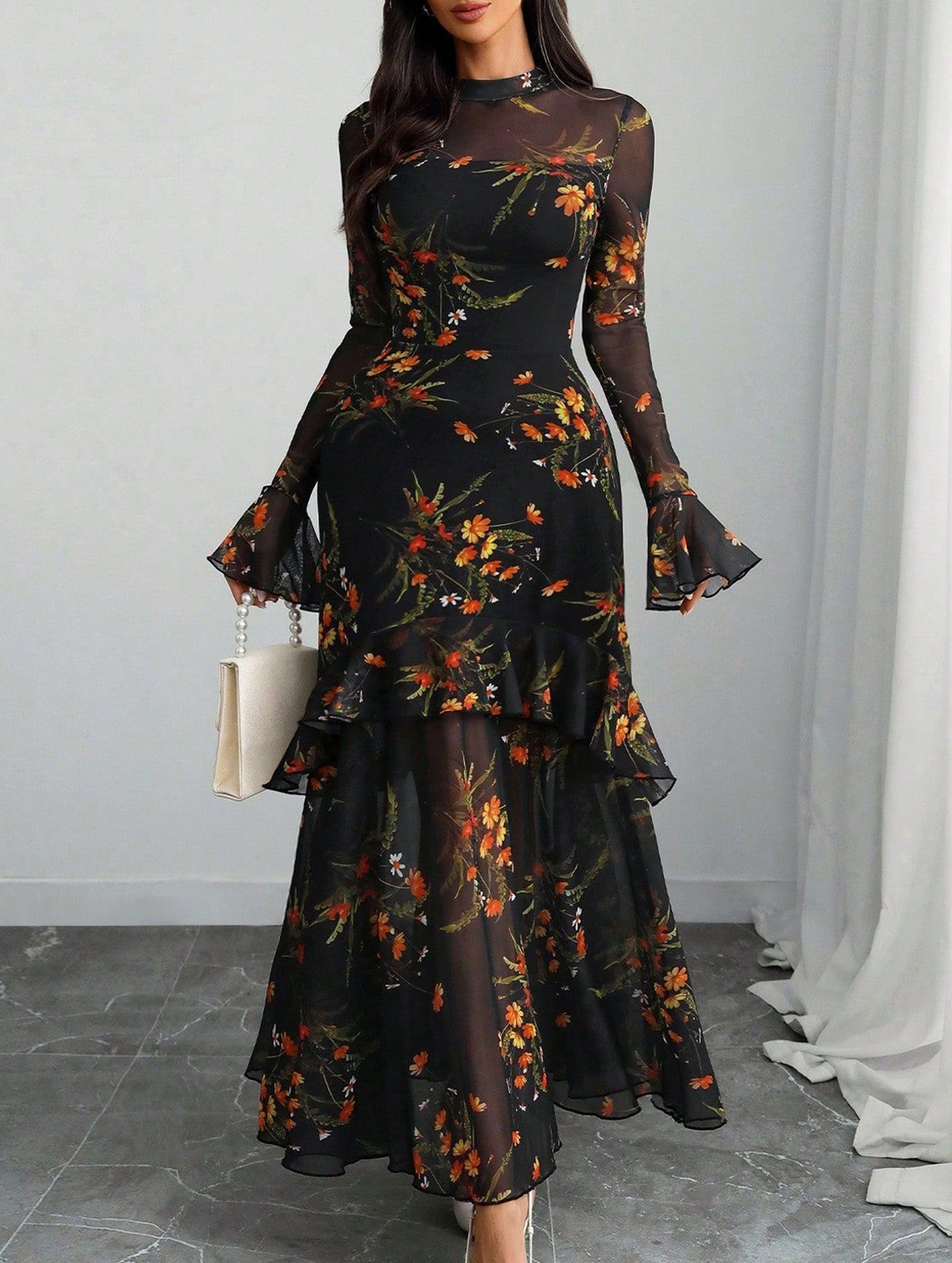 Anna-Berg | Lotus Leaf Sleeve And Floral Dress