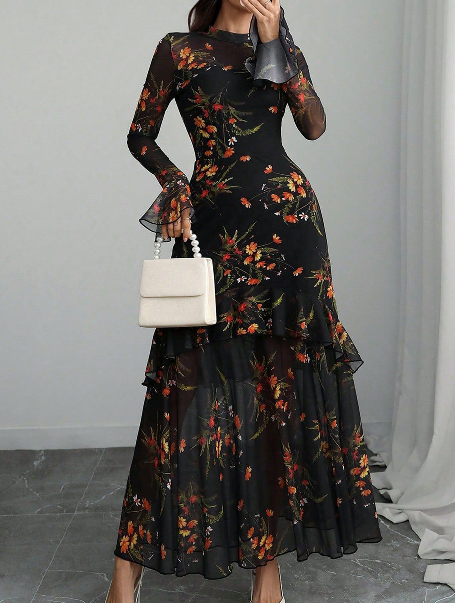 Anna-Berg | Lotus Leaf Sleeve And Floral Dress