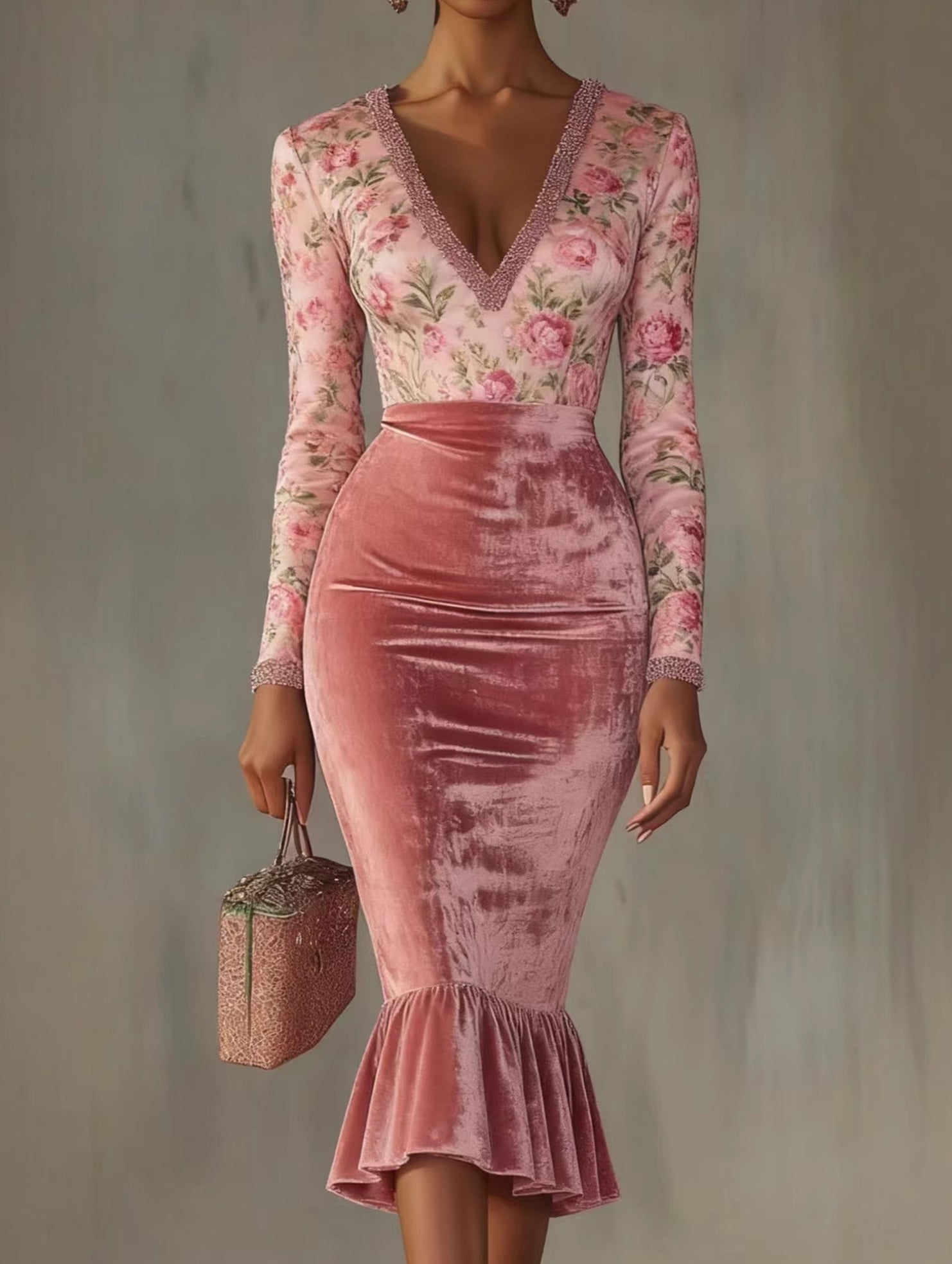 Anna-Berg | Velvet Cutout Slim Fit Bodycon Dress