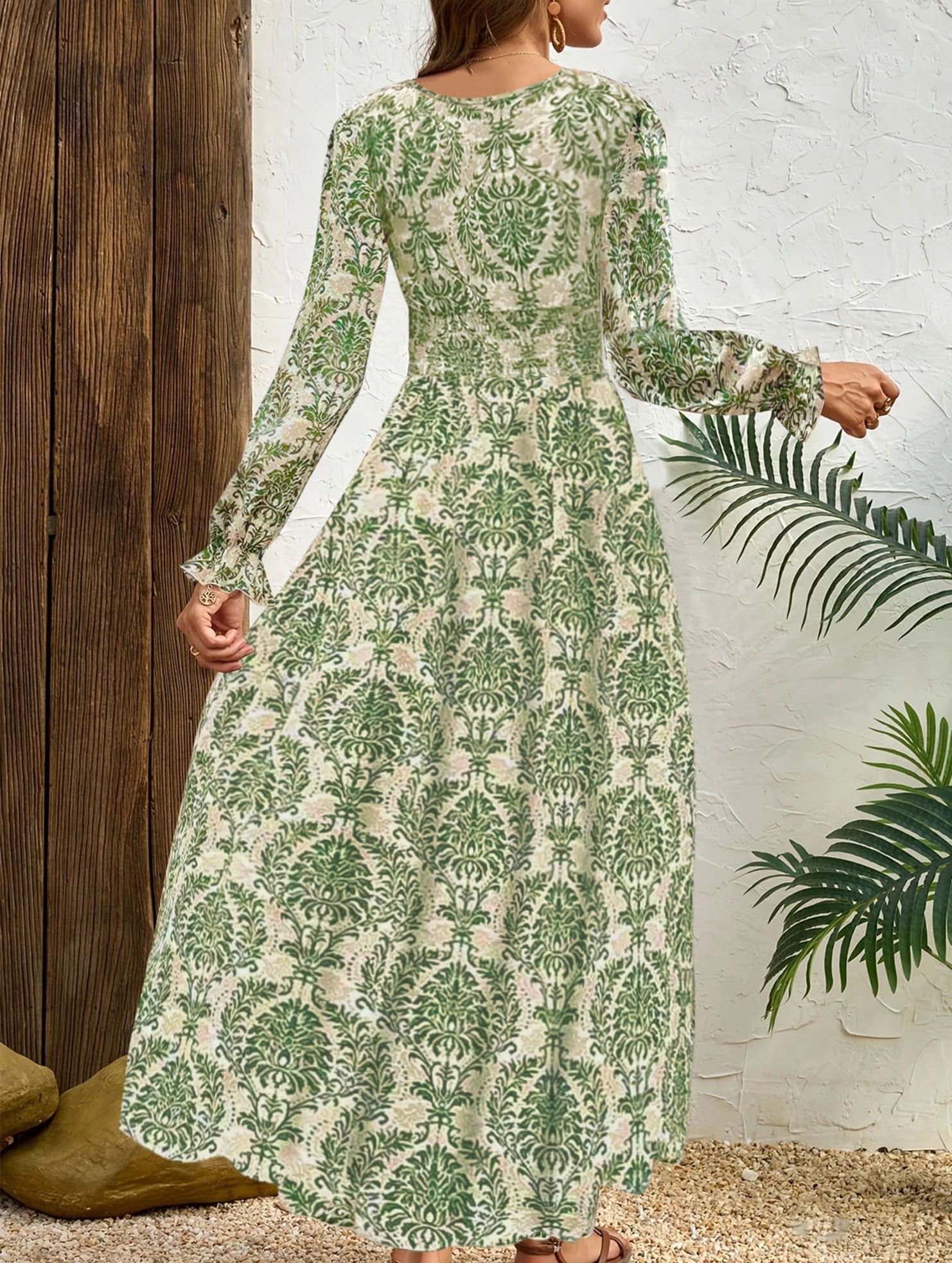 Anna-Berg | Vintage Print V Neck Long Dress