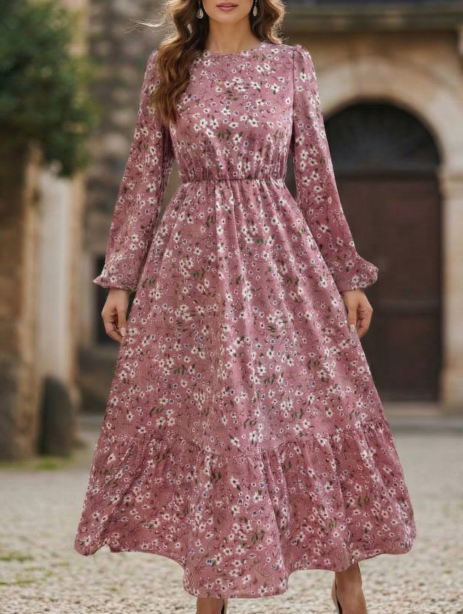 Anna-Berg | Floral High Waist Long Sleeve Dress