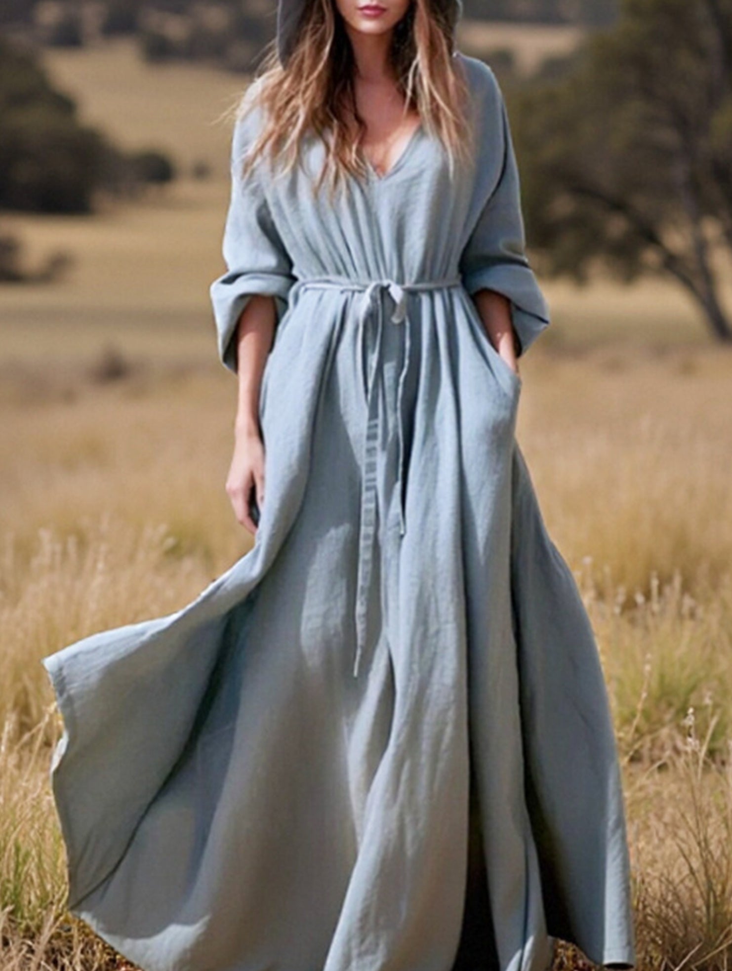 Anna-Berg | Cotton Linen Boho Hooded Dress