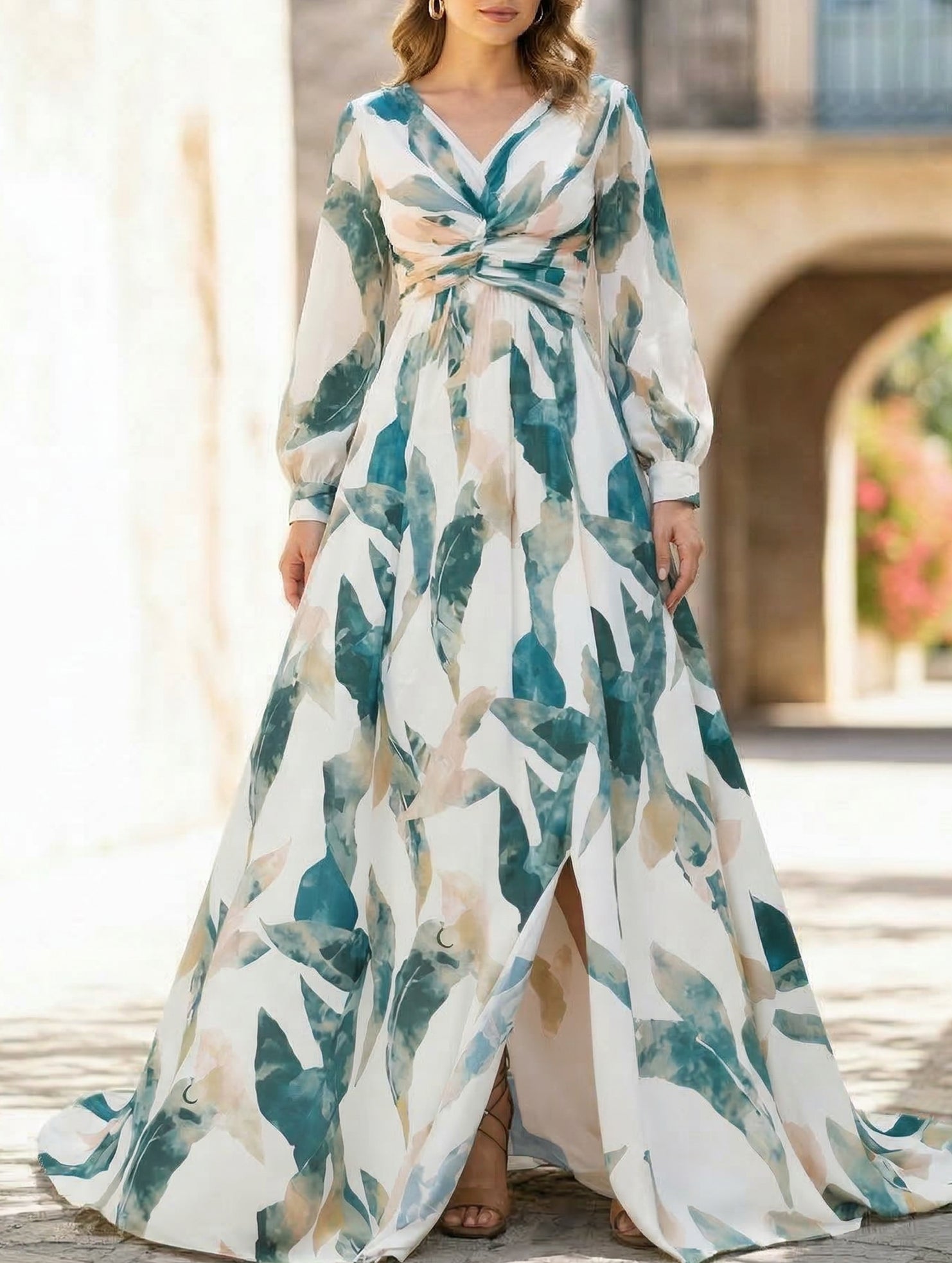 Anna-Berg | Backless V Neck Slit Dress