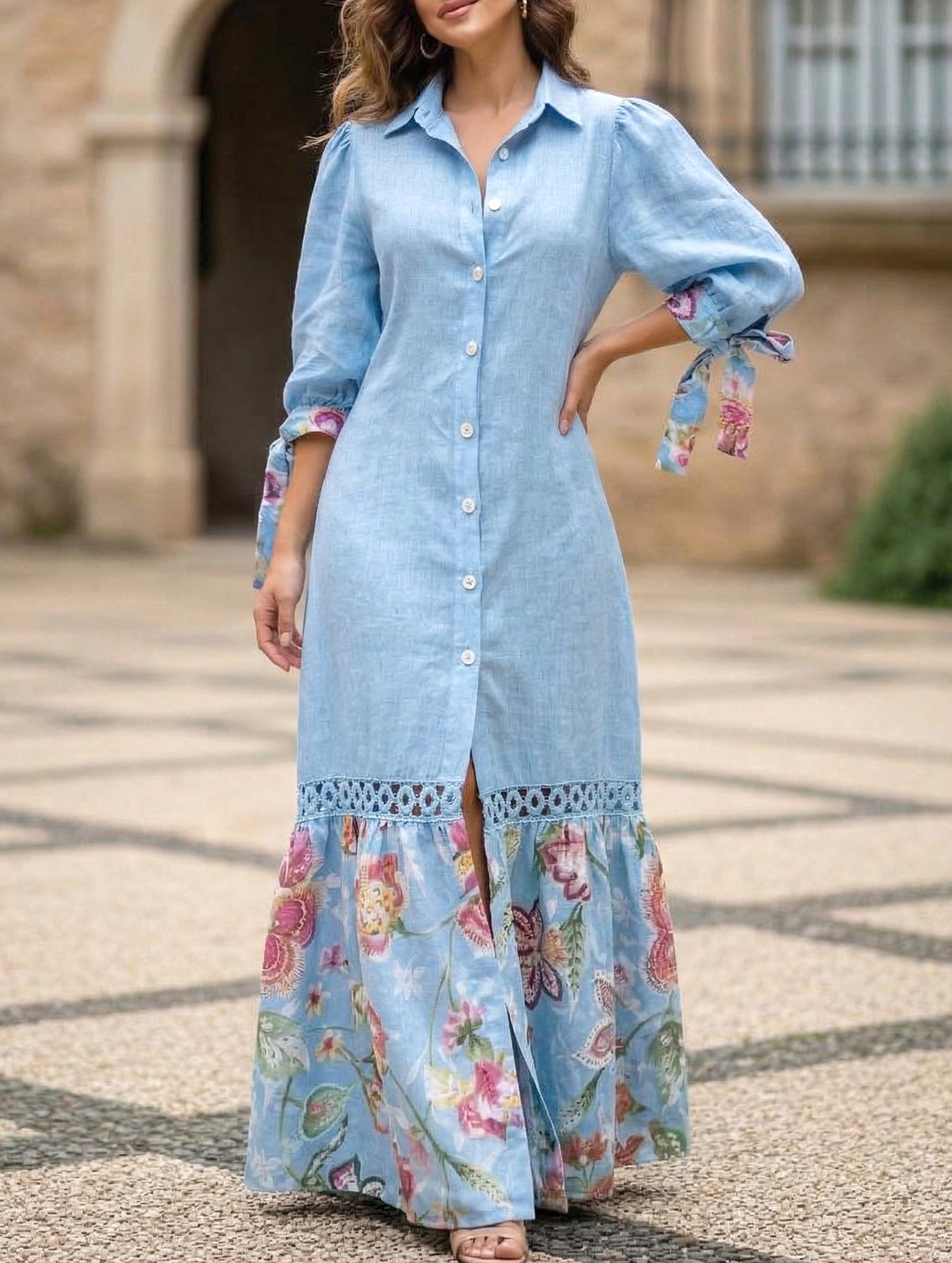 Anna-Berg | Lace Tie Sleeve Shirt Dress