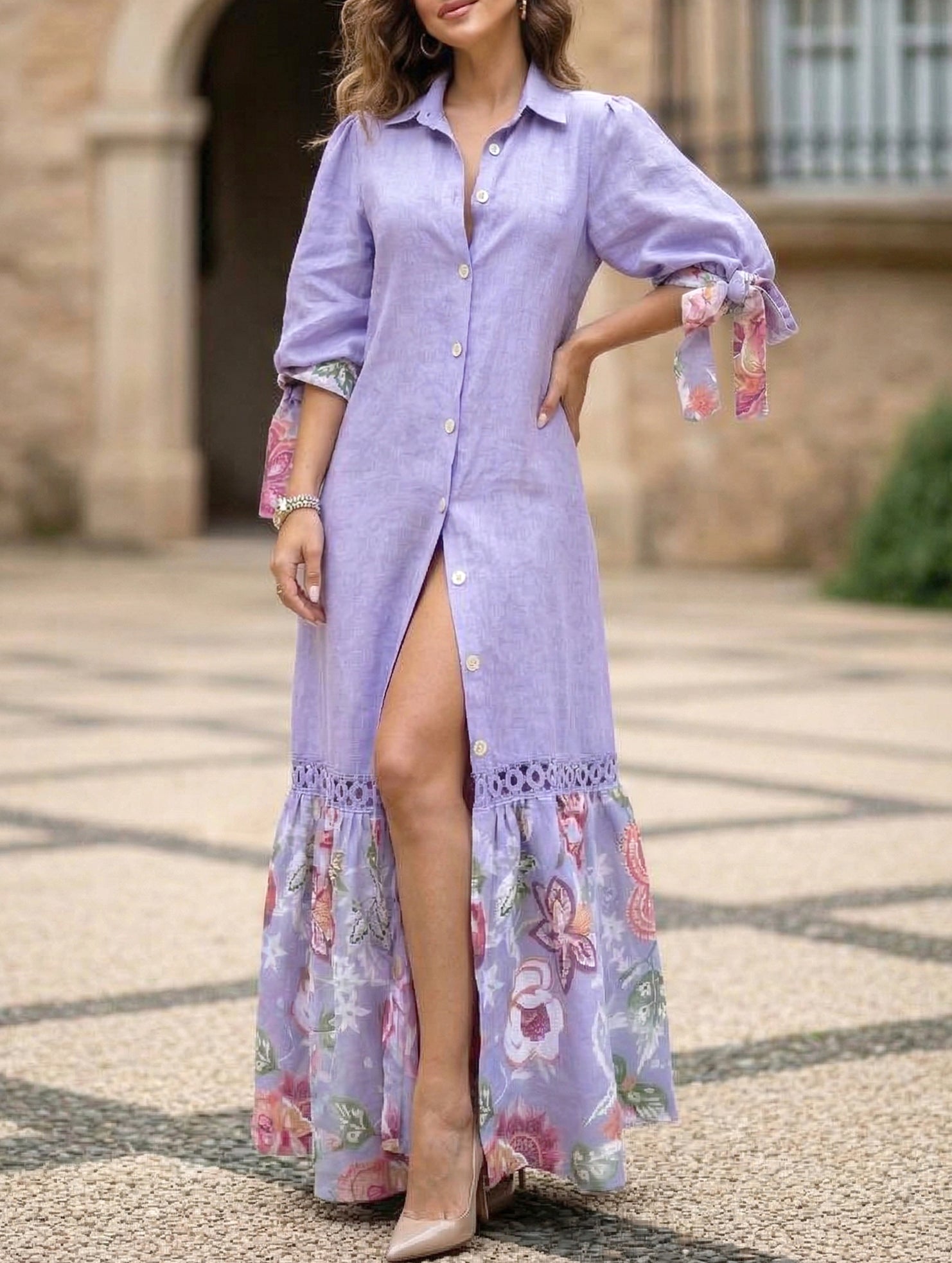 Anna-Berg | Lace Tie Sleeve Shirt Dress