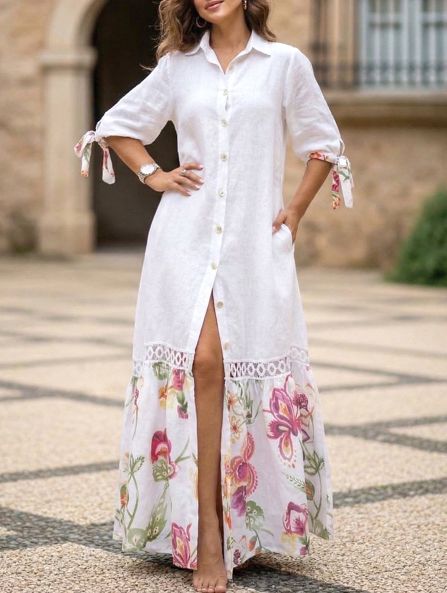 Anna-Berg | Lace Tie Sleeve Shirt Dress