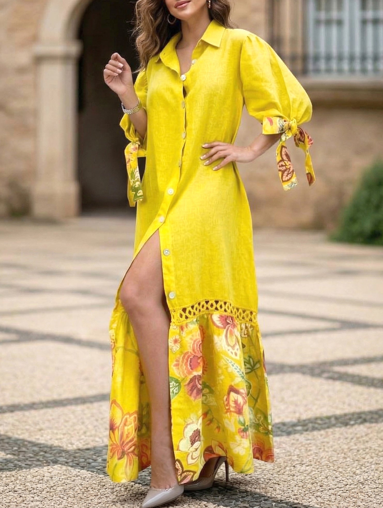 Anna-Berg | Lace Tie Sleeve Shirt Dress