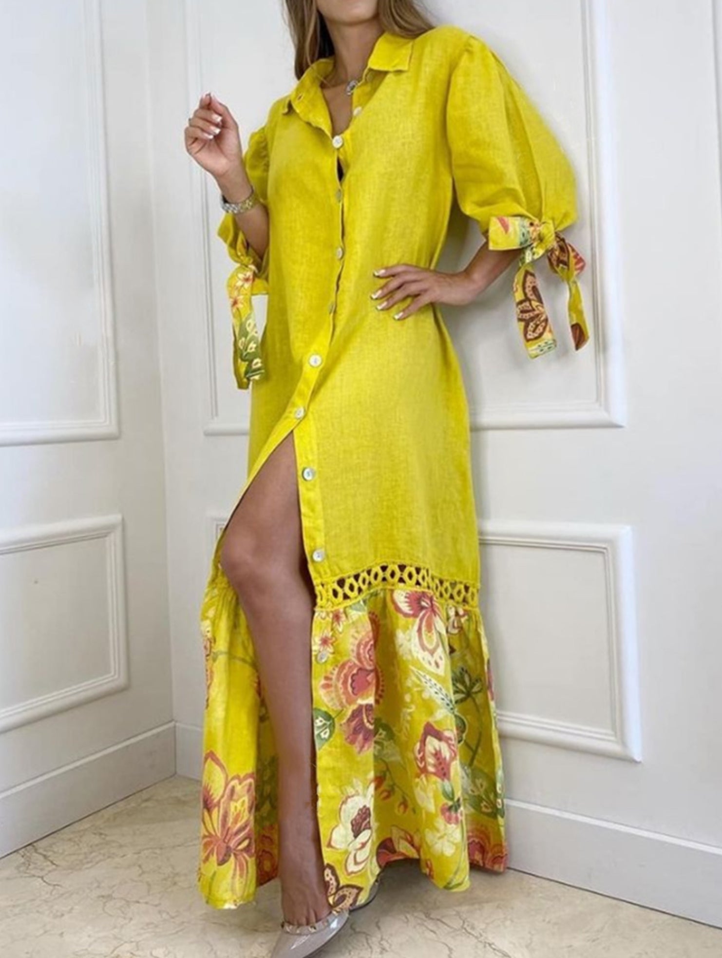 Anna-Berg | Lace Tie Sleeve Shirt Dress