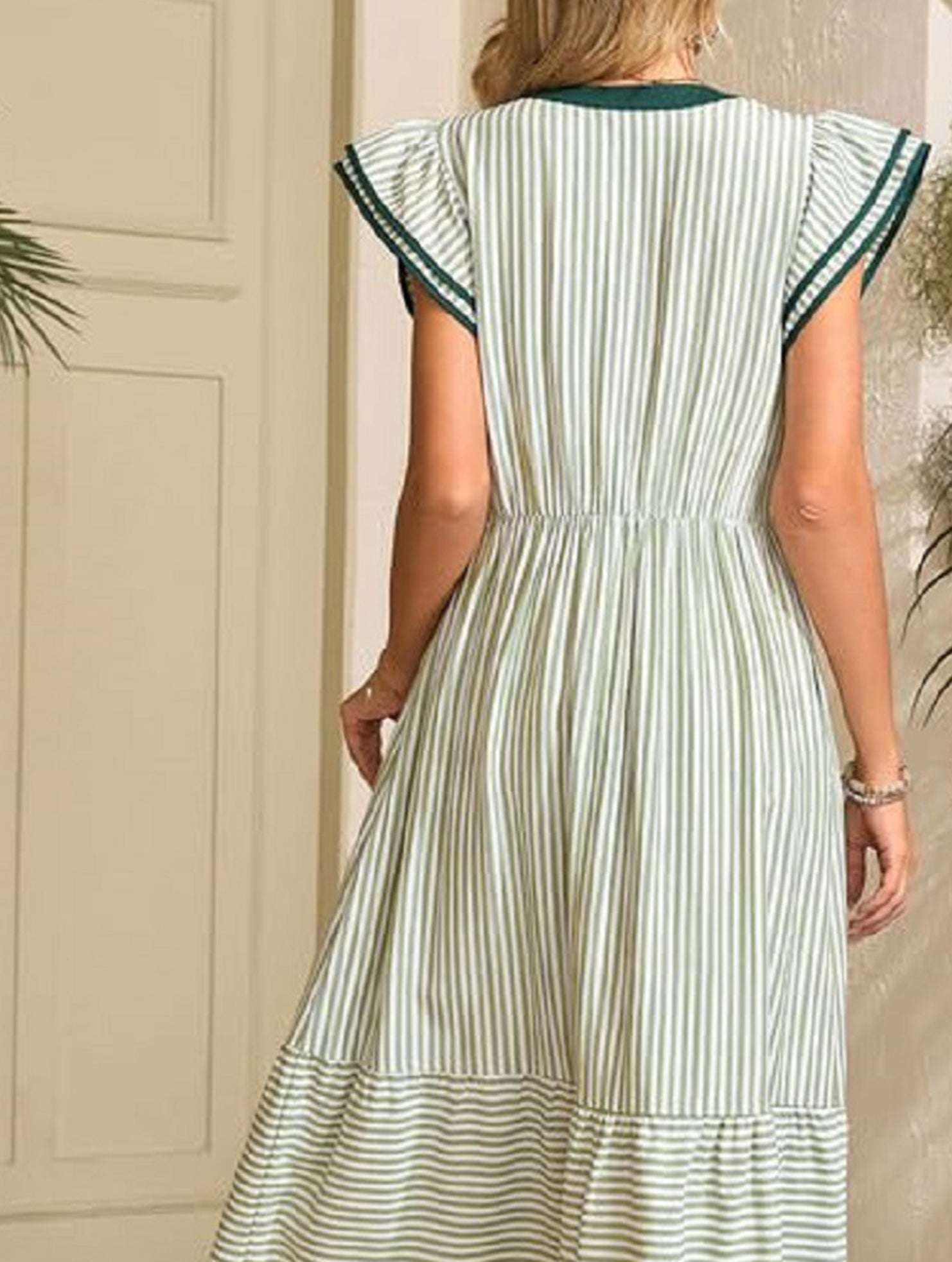 Anna-Berg | Colorblock Stripe Flutter Sleeve Dress