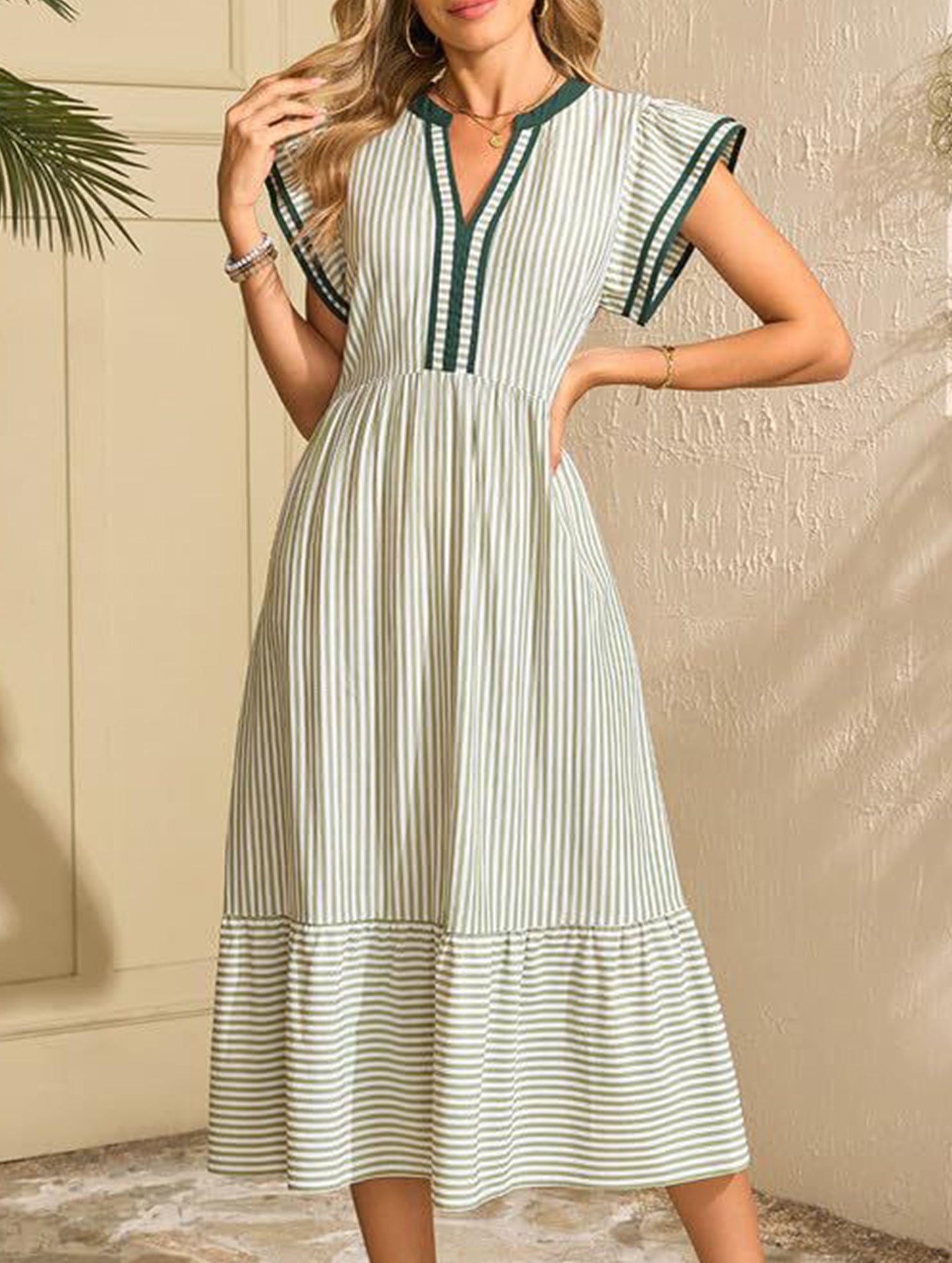Anna-Berg | Colorblock Stripe Flutter Sleeve Dress